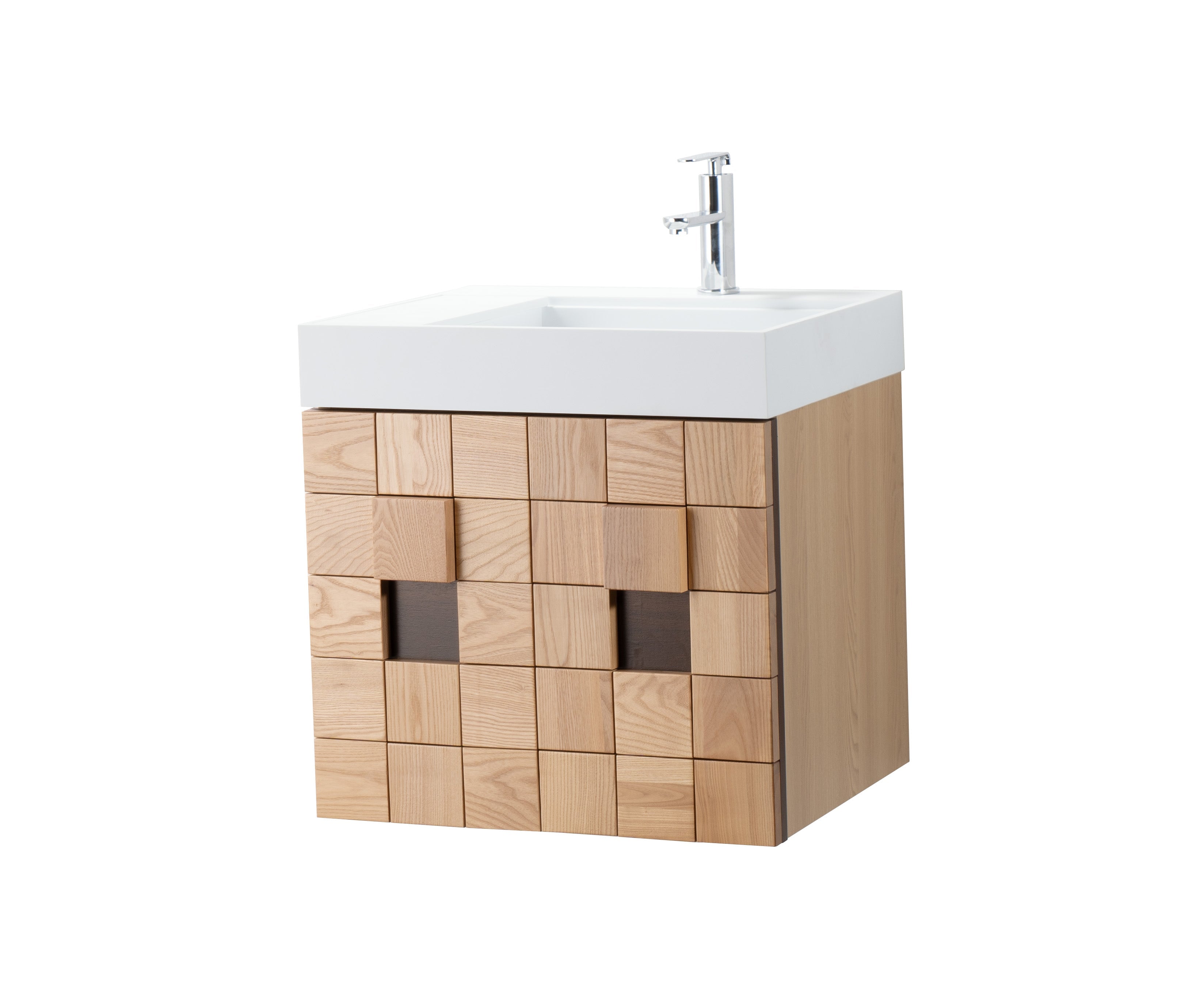 Darko 23.5 Single Natural Oak Cabinet, Solid Surface ORUS Sink, Wall Mounted Modern Vanity Set