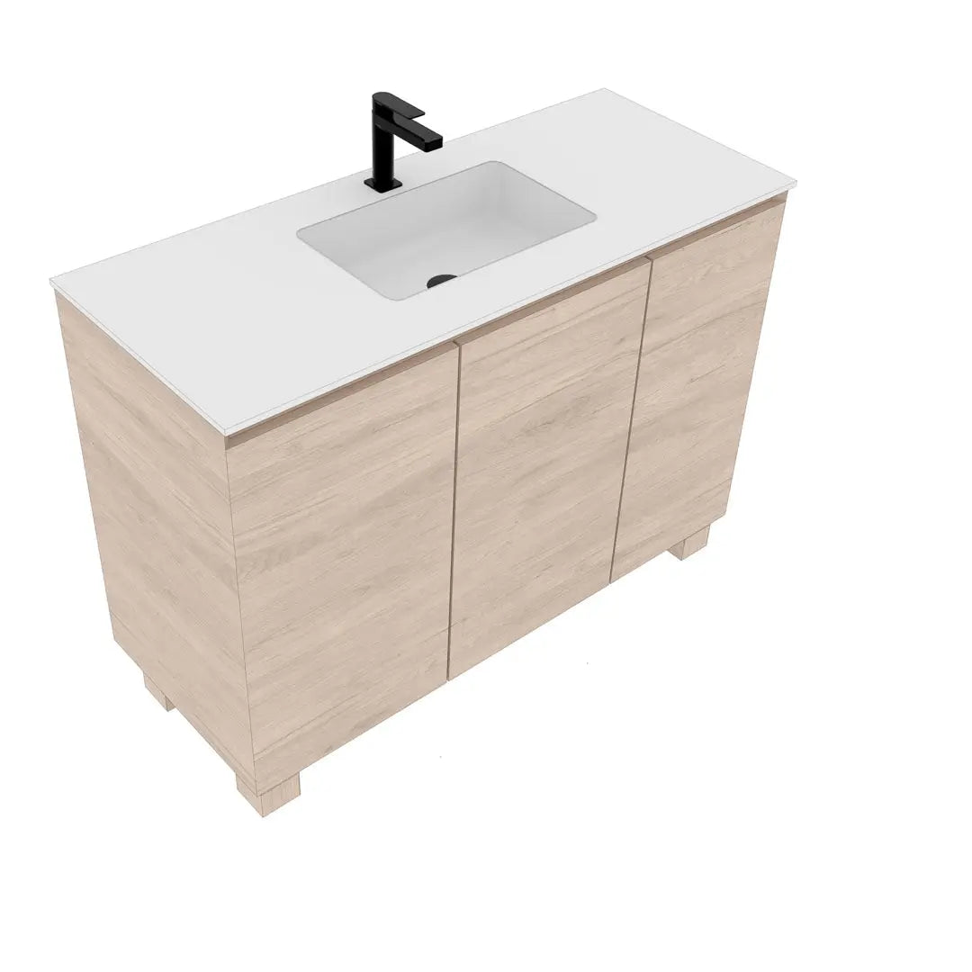 Dali 47.5 Single Natural Oak Cabinet, Acrylic Square Sink, Freestanding Modern Vanity Set
