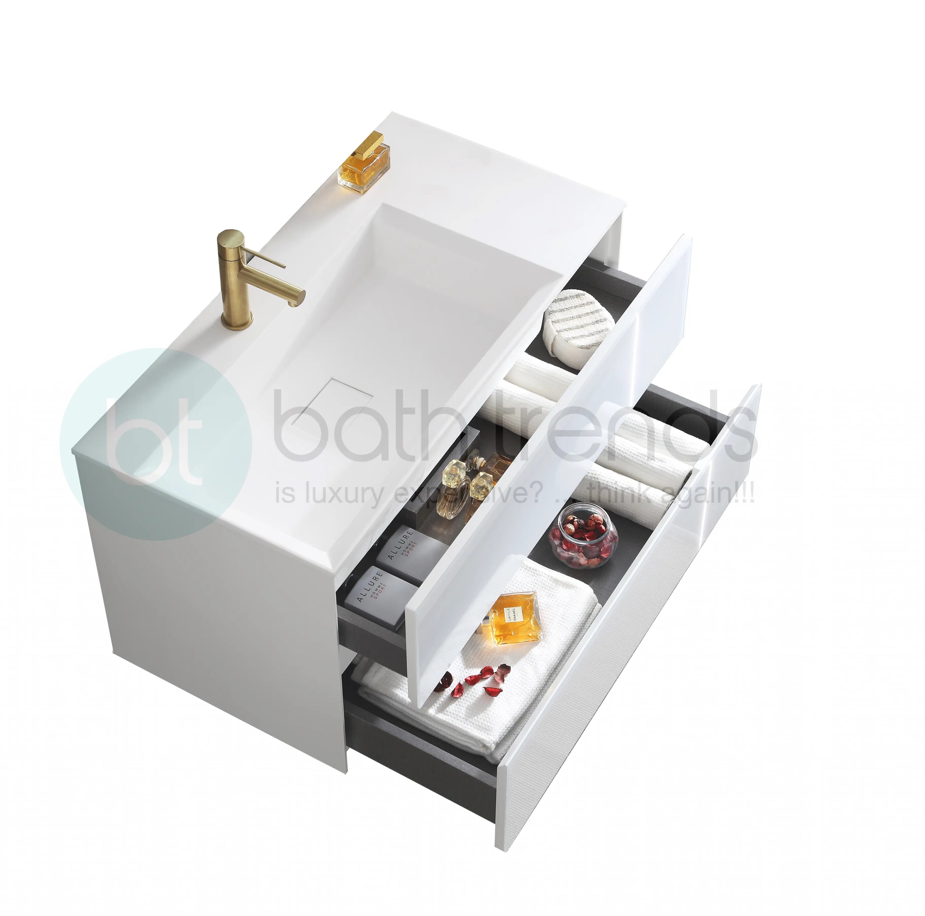 Essenza 35.5" Cabinet, Square Cultured Marble Sink, Wall Mounted Modern Vanity Set