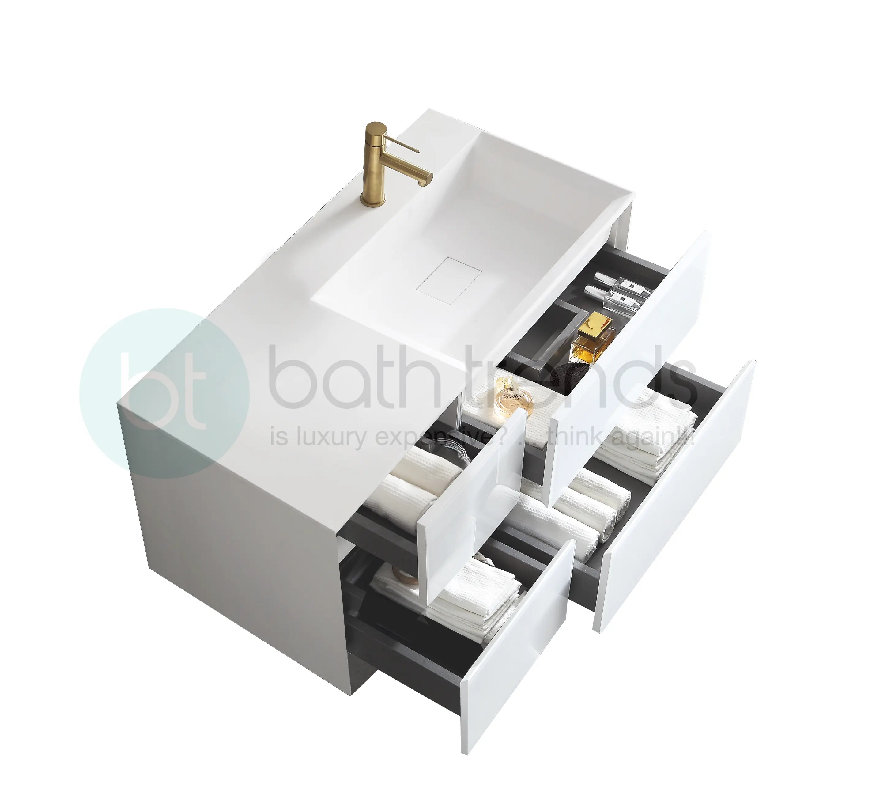 Essenza 47.5" Cabinet, Square Cultured Marble Sink, Wall Mounted Modern Vanity Set