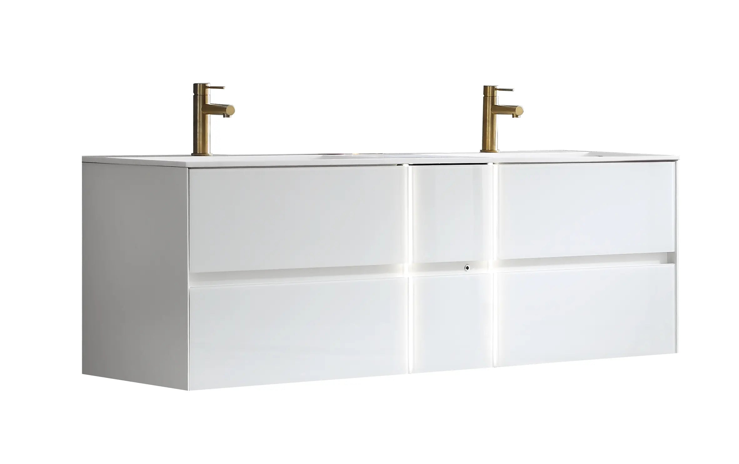 Essenza 59.5" Cabinet, Square Cultured Marble Sink, Wall Mounted Modern Double Vanity Set