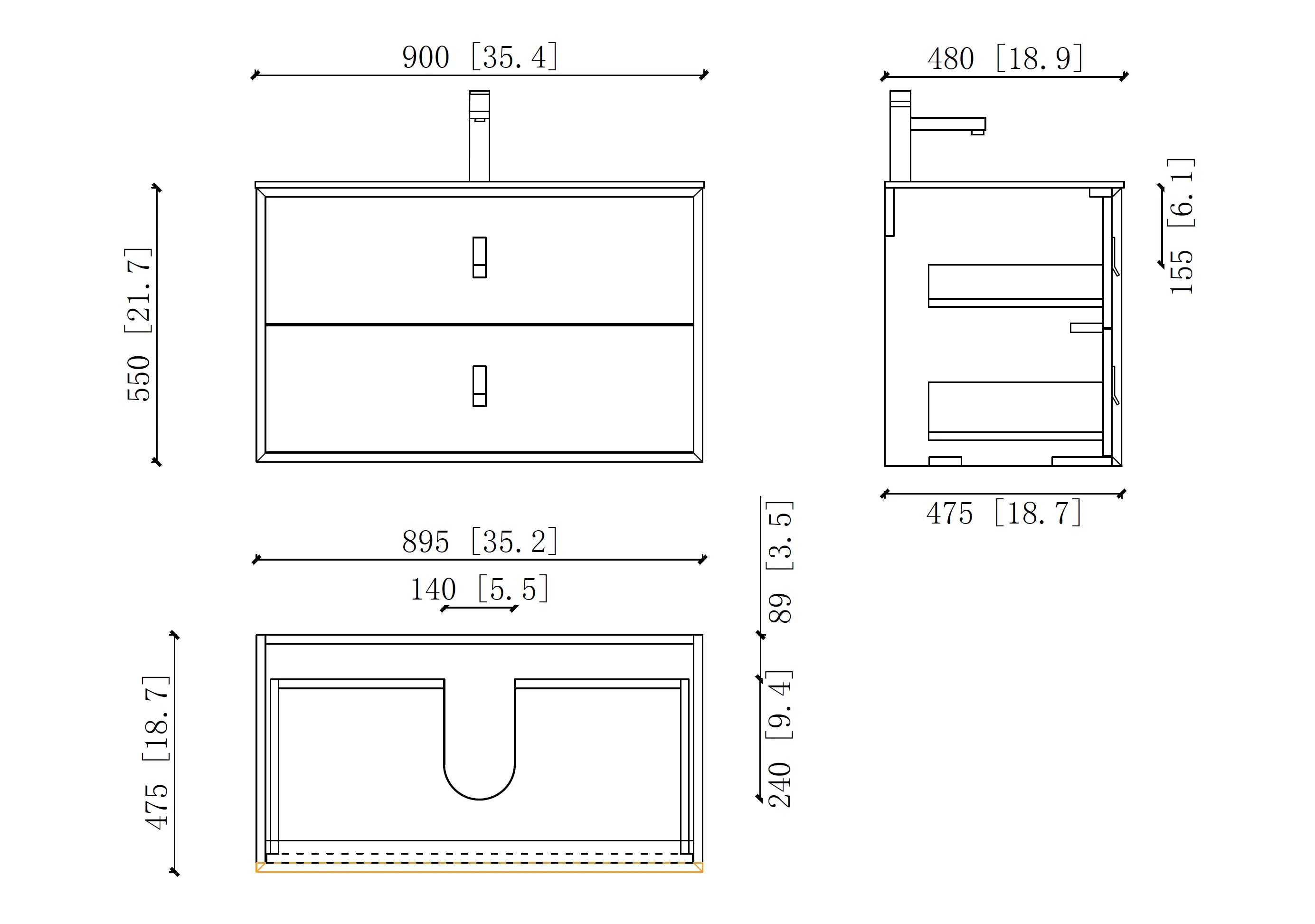 Etna 35.5 White Stainless Steel Cabinet, with white glass counter top , Wall Mounted Modern Vanity Set