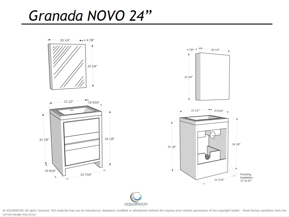 Granada 23.5 White High Gloss With Chrome Handle Cabinet, Square Cultured Marble Sink, Free Standing Modern Vanity Set