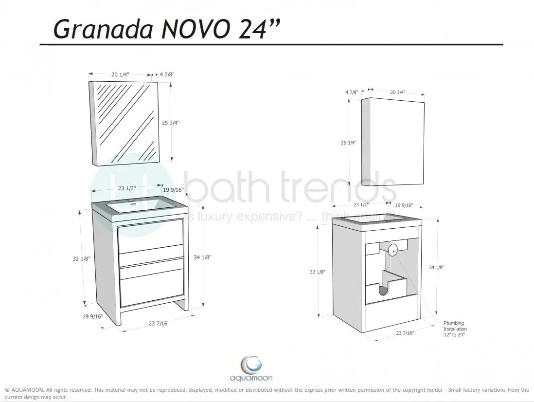 Granada 23.5 Nordic Green With Brush Gold Handle Cabinet, Square Cultured Marble Sink, Free Standing Modern Vanity Set