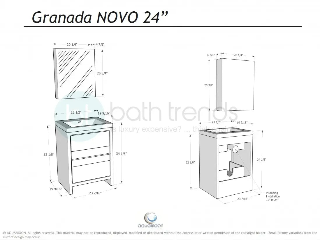 Granada 23.5 Brown Oak With Chrome Handle Cabinet, Square Cultured Marble Sink, Free Standing Modern Vanity Set
