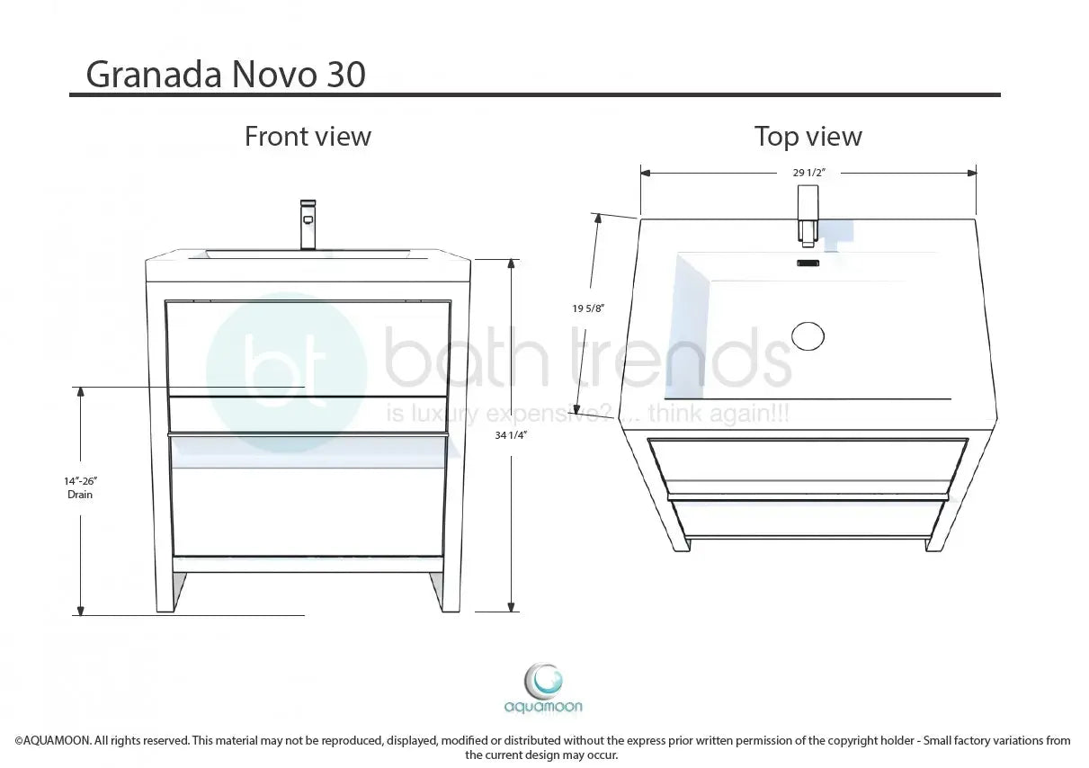 Granada 29.5 White High Gloss With Chrome Handle Cabinet, Square Cultured Marble Sink, Free Standing Modern Vanity Set