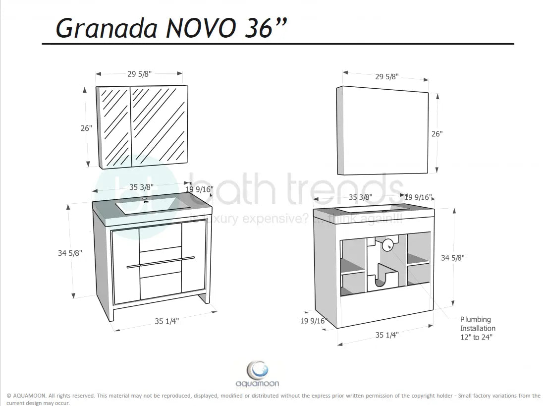 Granada 35.5 Nordic Green With Brush Gold Handle Cabinet, Square Cultured Marble Sink, Free Standing Modern Vanity Set