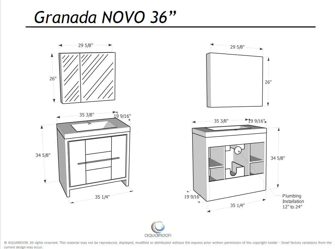 Granada 35.5 Brown Oak With Chrome Handle Cabinet, Square Cultured Marble Sink, Free Standing Modern Vanity Set