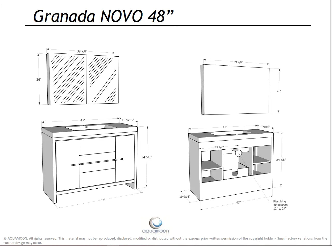 Granada 47.5 Nordic Green With Brush Gold Handle Cabinet, Square Cultured Marble Sink, Free Standing Modern Vanity Set