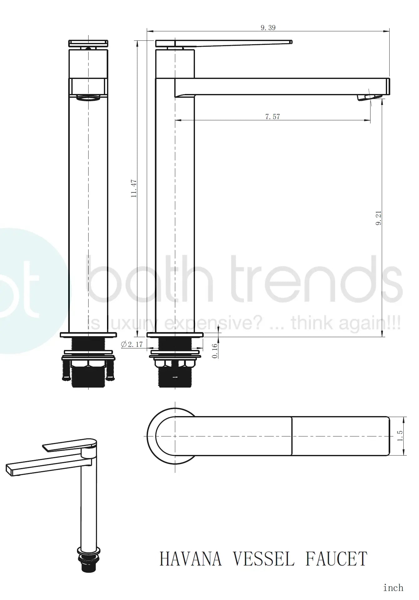 Aquamoon Havana Collection Single Lever Bathroom Vessel Faucet Brush Gold Finish