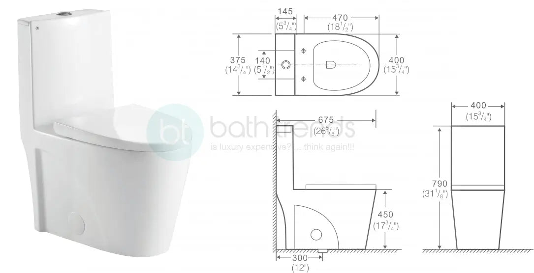 Aquamoon TB 382 Elongated One Piece Dual Flush Toilet With Soft Closing Seat Matte Black