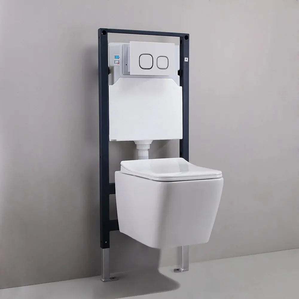 Aquamoon 708 Square Wall-Hung Dual Flush Elongated One Piece Toilet with Soft Closing Seat, Water Sense, High-Efficiency, Color White
