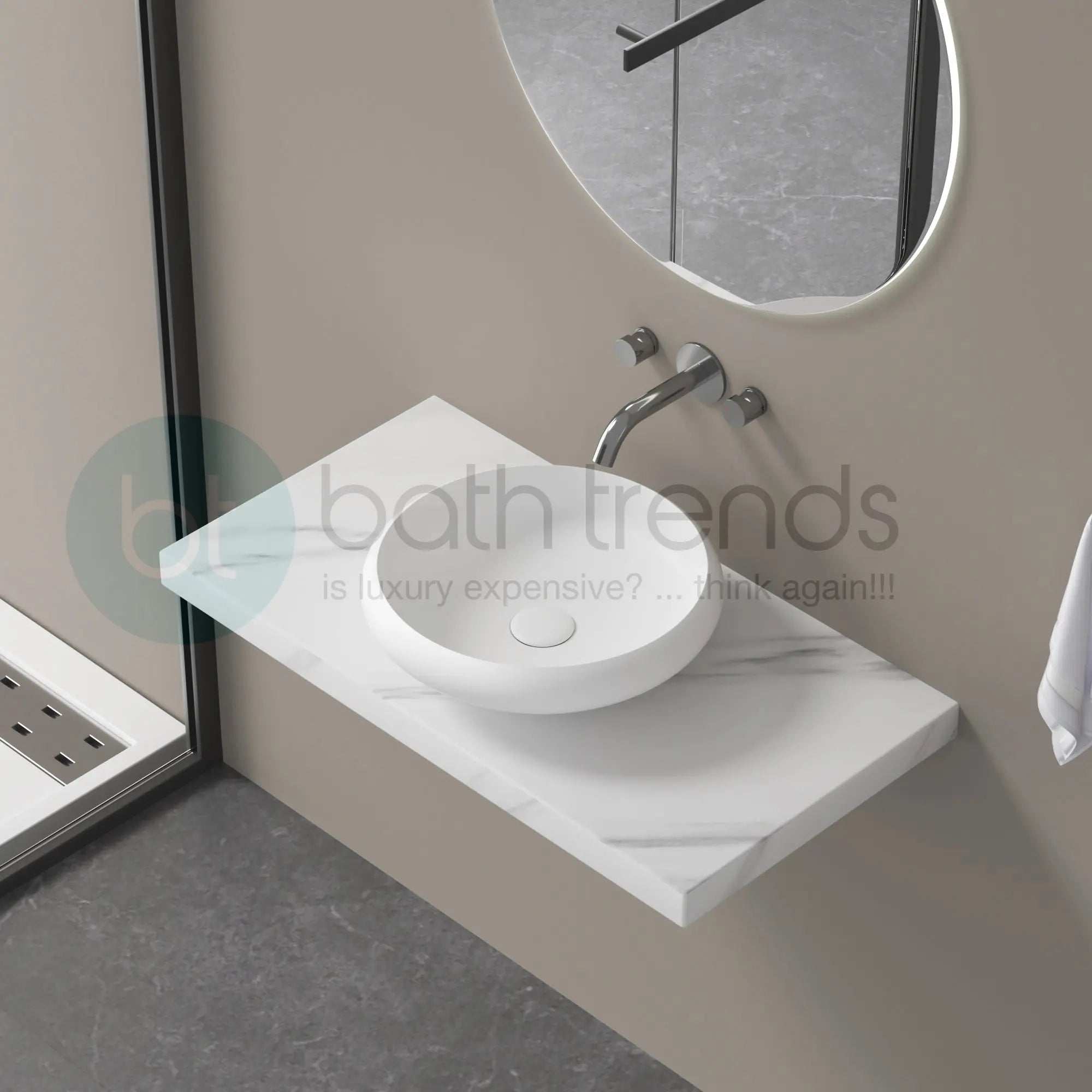 Aquamoon 1153 White Modern Round Vessel Solid Surface Sink 15.75 X 15.75 X 4.5