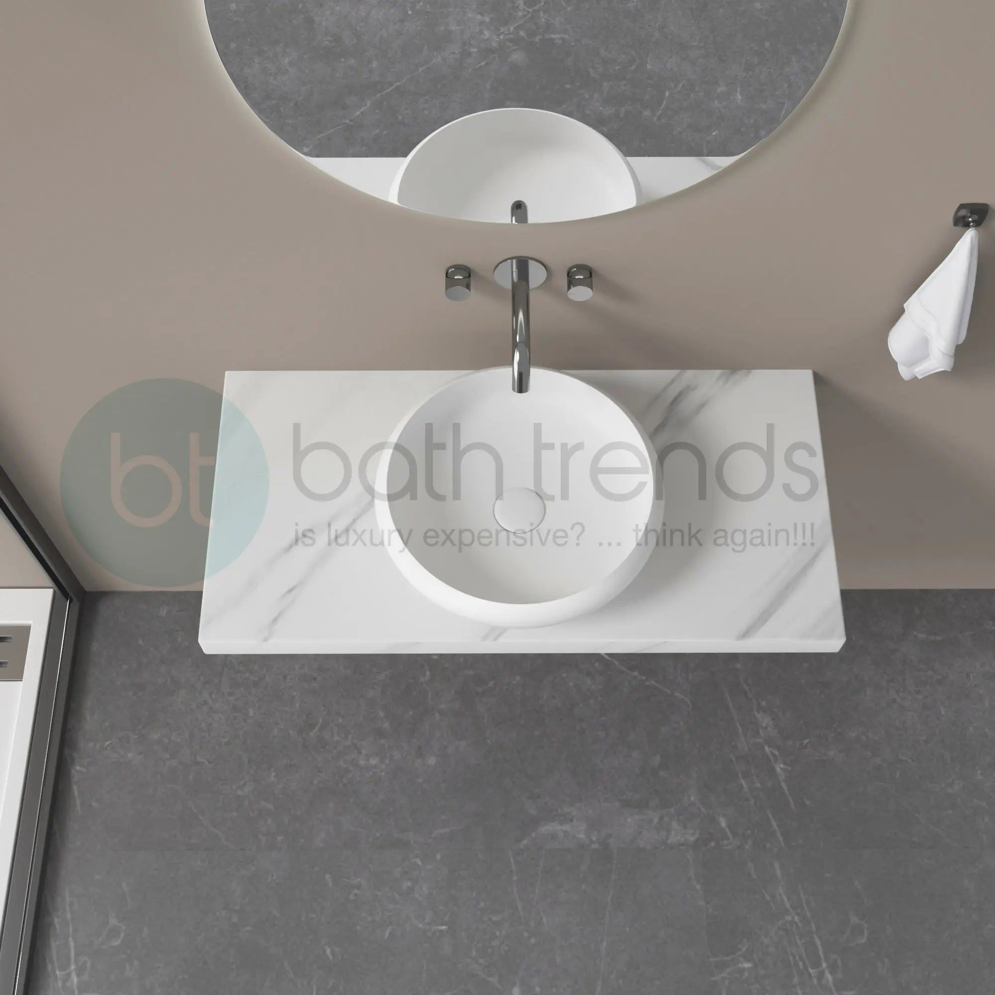 Aquamoon 1153 White Modern Round Vessel Solid Surface Sink 15.75 X 15.75 X 4.5