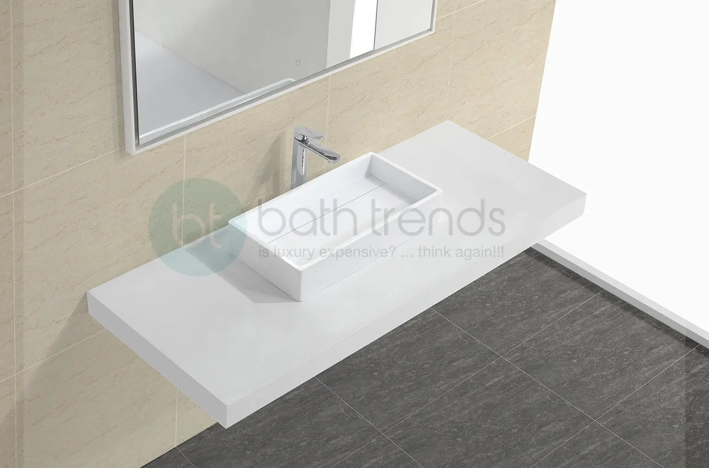 Aquamoon 1329 White Modern Rectangular Vessel Solid Surface Sink