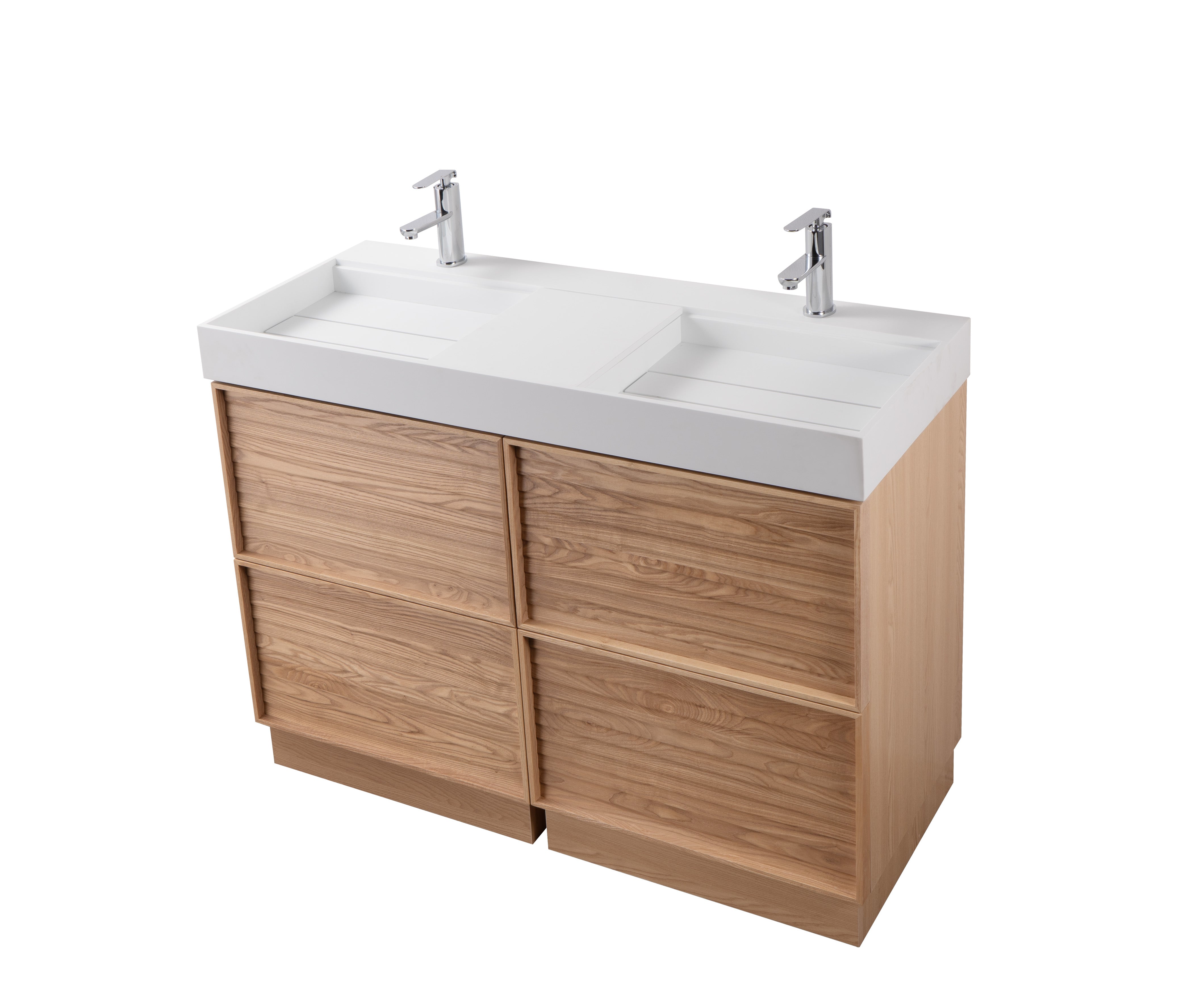 Nara 48" Double Natural Oak Cabinet, Solid Surface ORUS Infinity Sink, Freestanding Modern Vanity Set