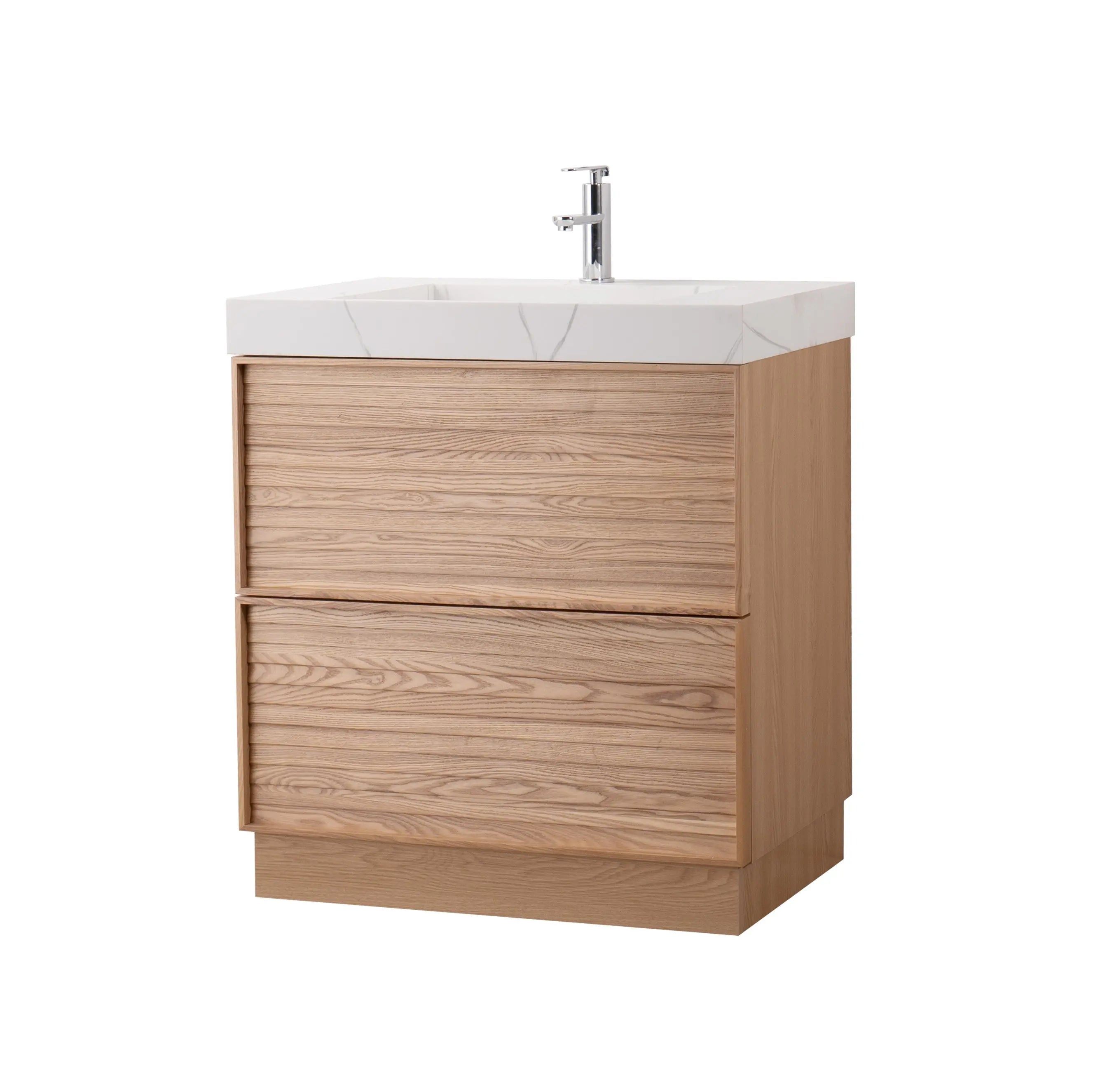 Nara 31.5 Single Natural Oak Cabinet, Solid Surface CARRARA Infinity Sink, Freestanding Modern Vanity Set (Copy)
