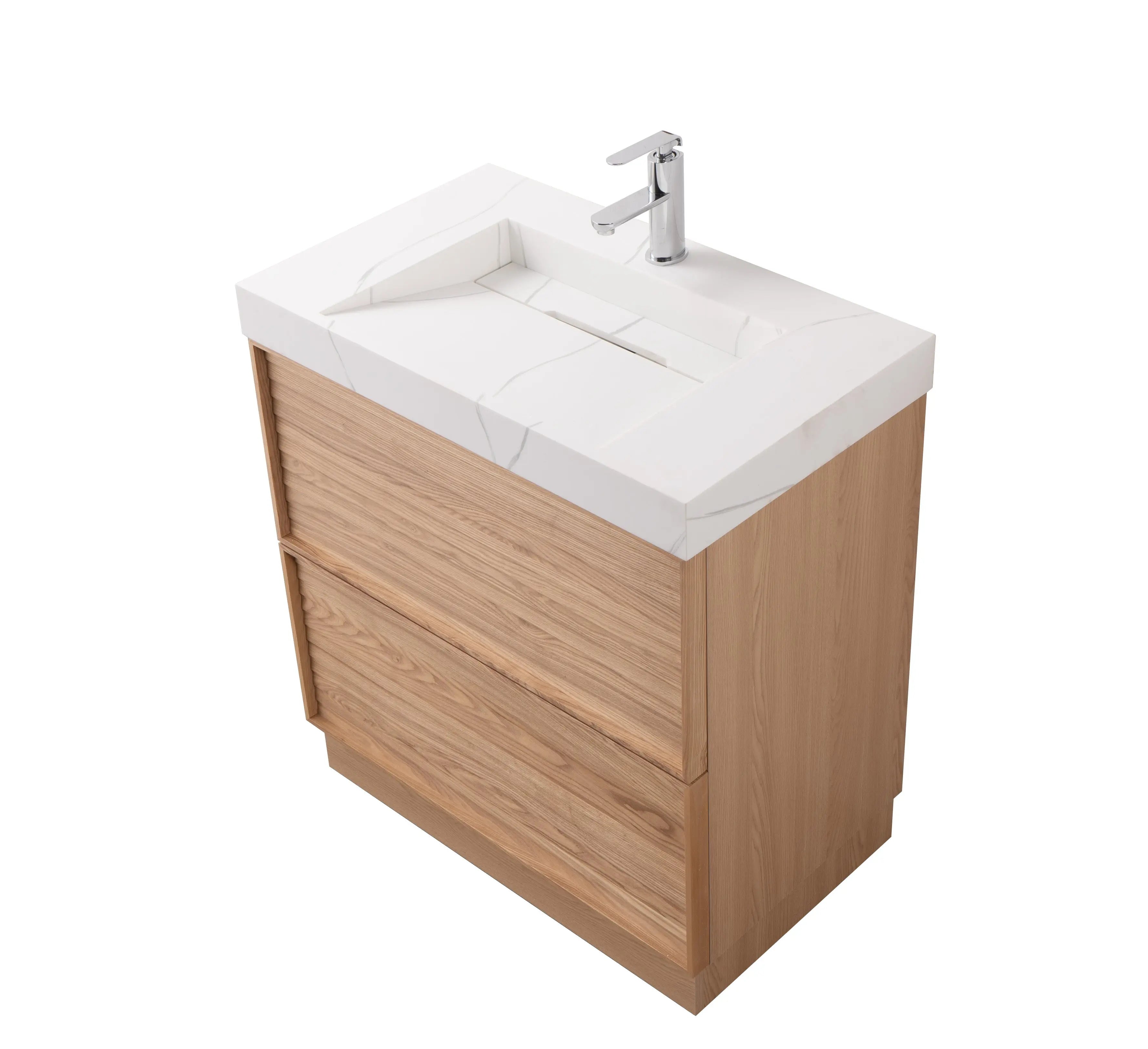 Nara 31.5 Single Natural Oak Cabinet, Solid Surface CARRARA Infinity Sink, Freestanding Modern Vanity Set (Copy)