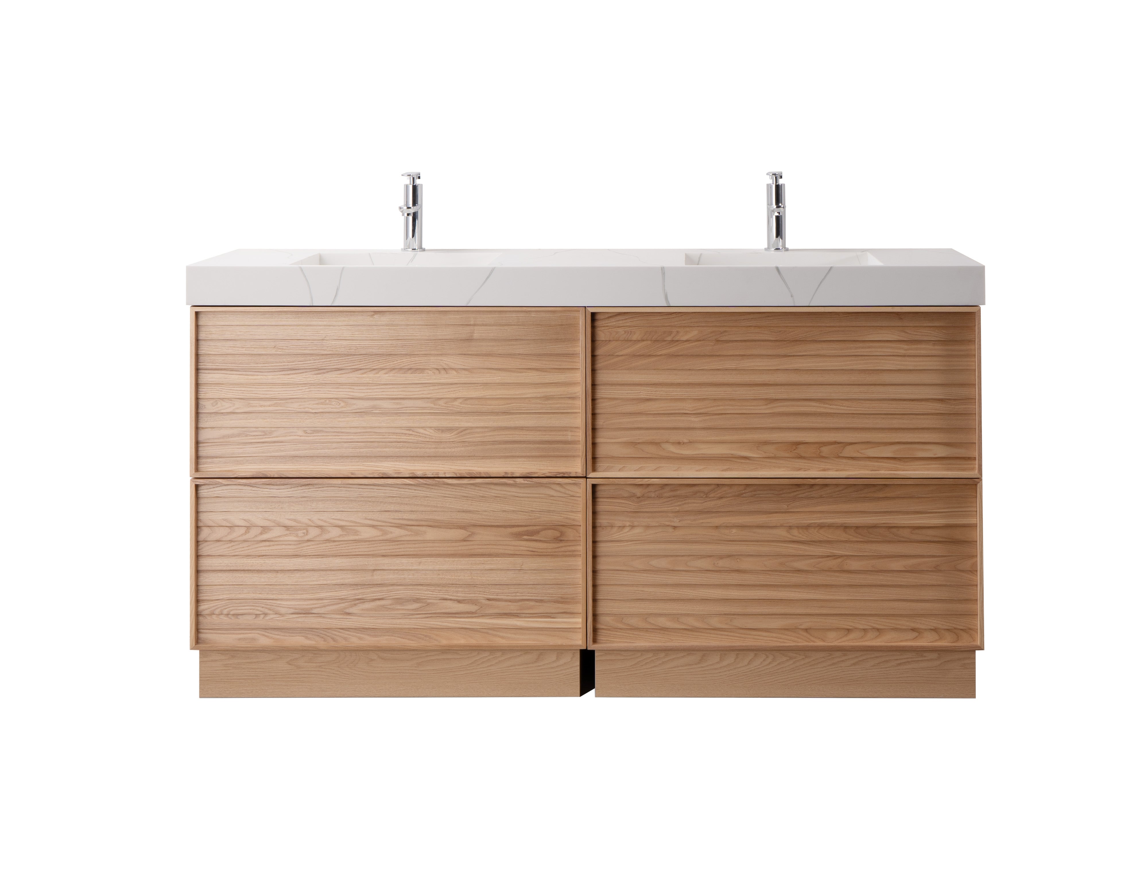 Nara 63" Double Natural Oak Cabinet, Solid Surface CARRARA Infinity Sink, Freestanding Modern Vanity Set (Copy)