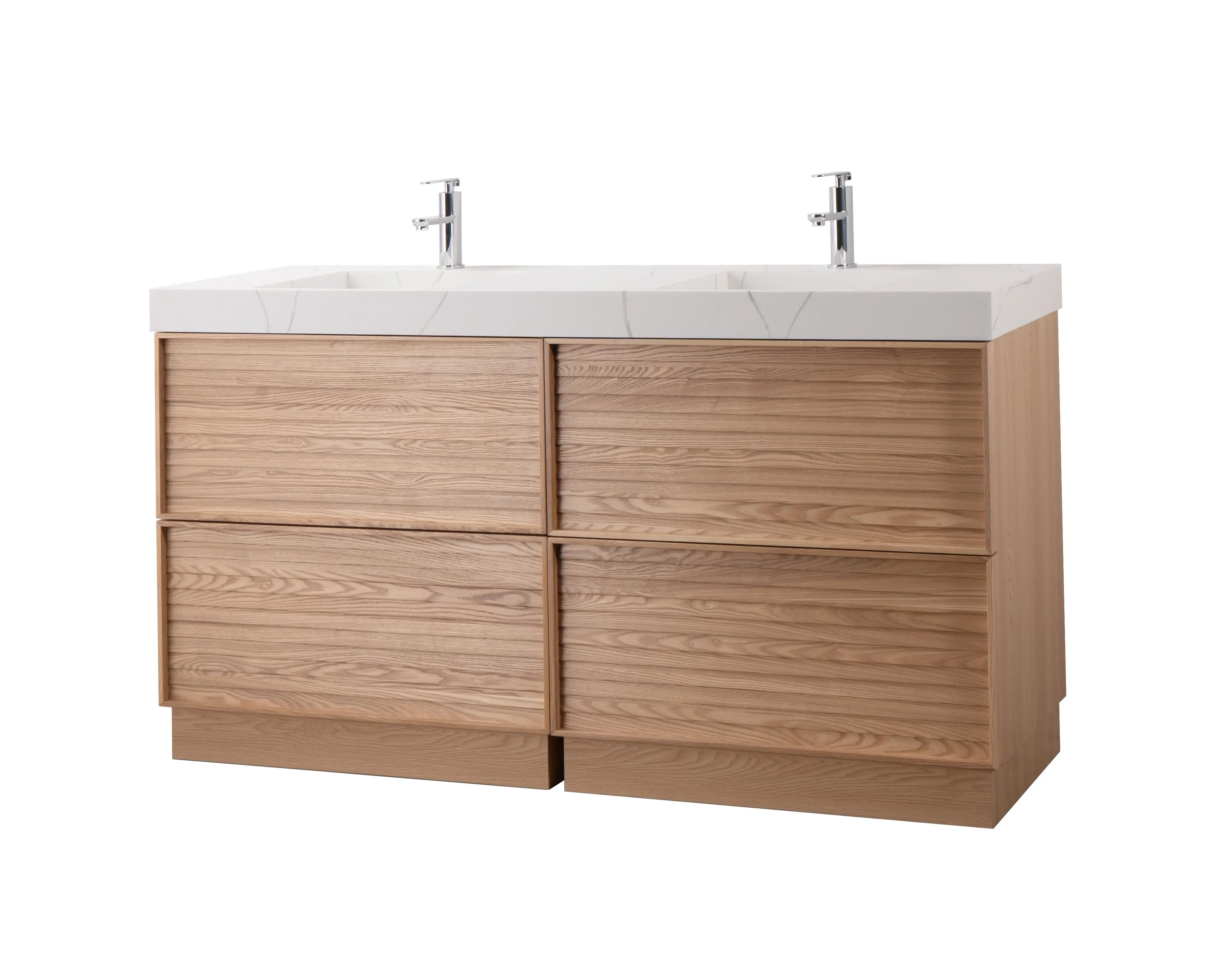Nara 63" Double Natural Oak Cabinet, Solid Surface CARRARA Infinity Sink, Freestanding Modern Vanity Set (Copy)