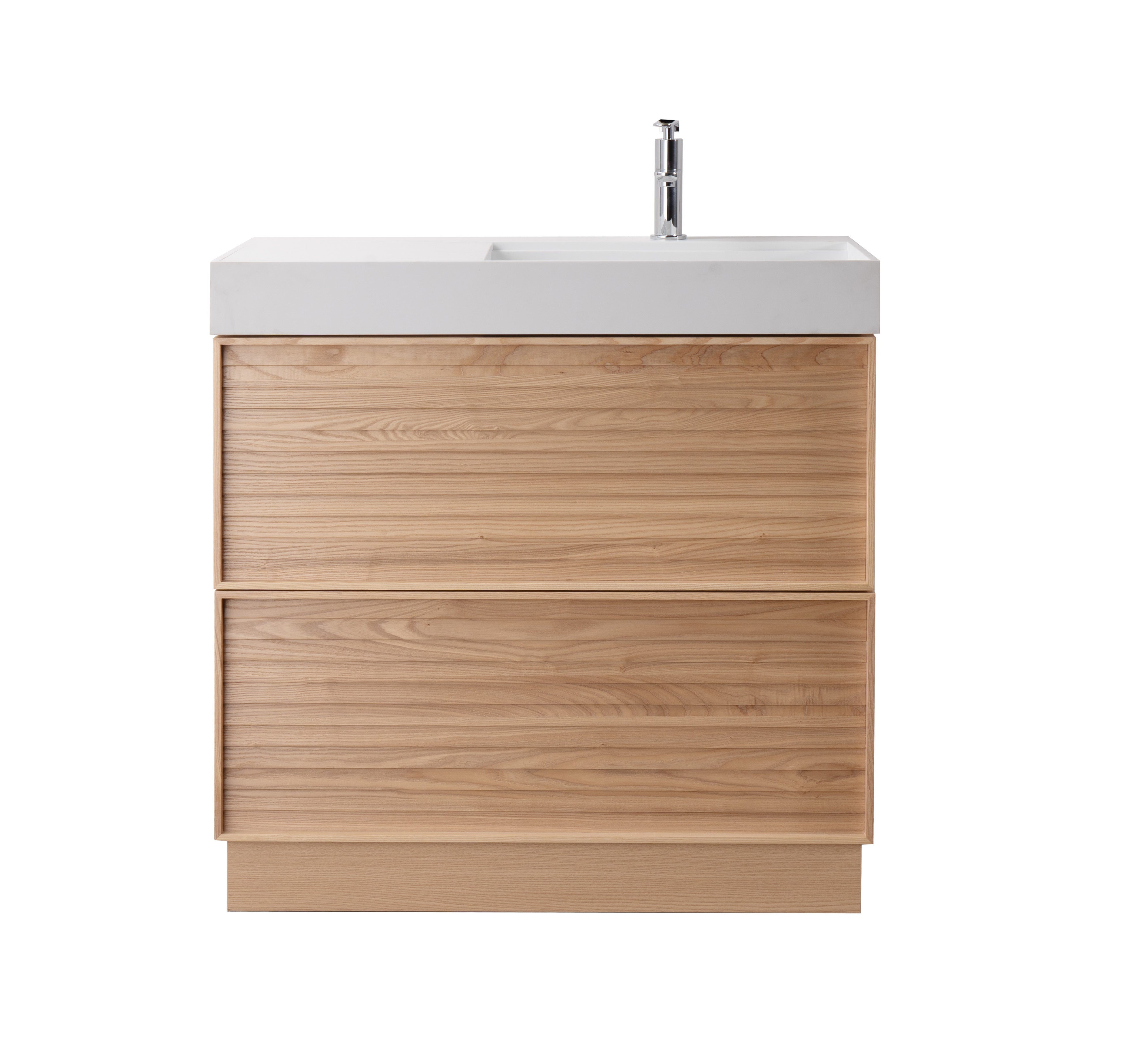 Nara 35.5 Natural Oak Cabinet, Solid Surface ORUS Infinity Sink, Freestanding Modern Vanity Set (Copy)