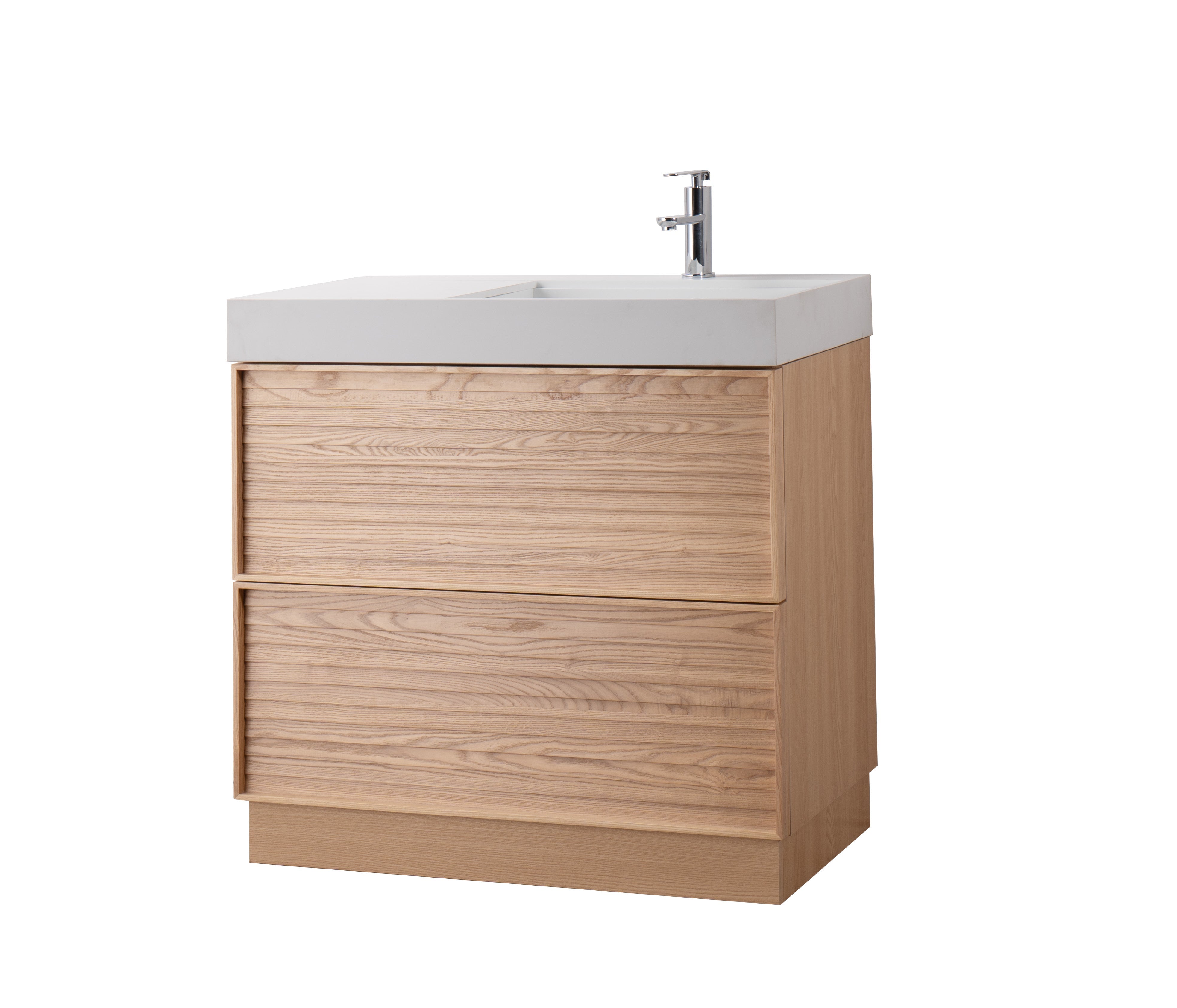 Nara 35.5 Natural Oak Cabinet, Solid Surface ORUS Infinity Sink, Freestanding Modern Vanity Set (Copy)
