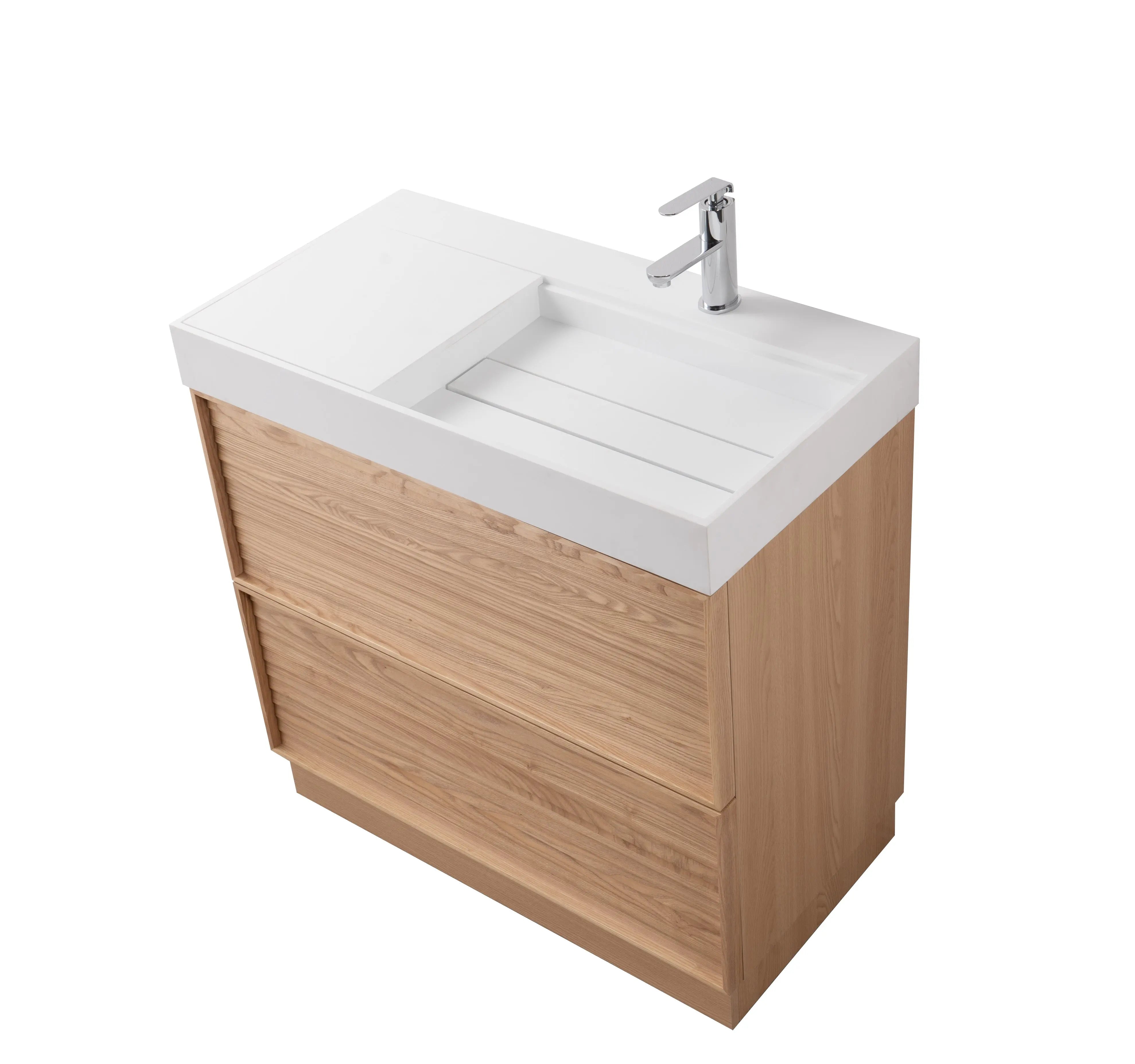 Nara 35.5 Natural Oak Cabinet, Solid Surface ORUS Infinity Sink, Freestanding Modern Vanity Set (Copy)