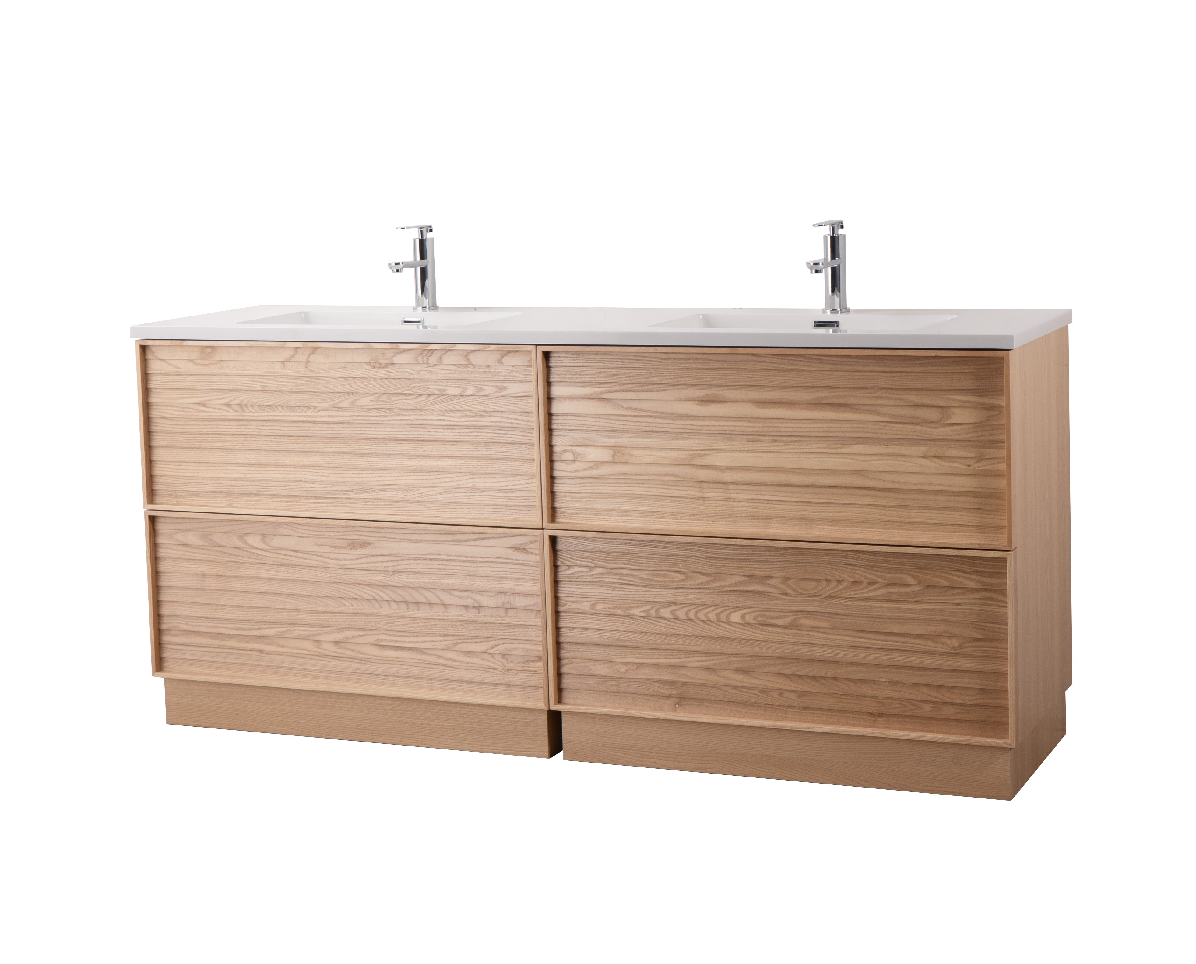 Nara 72" Double Natural Oak Cabinet, Square Culture Marble Square Sink, Freestanding Modern Vanity Set