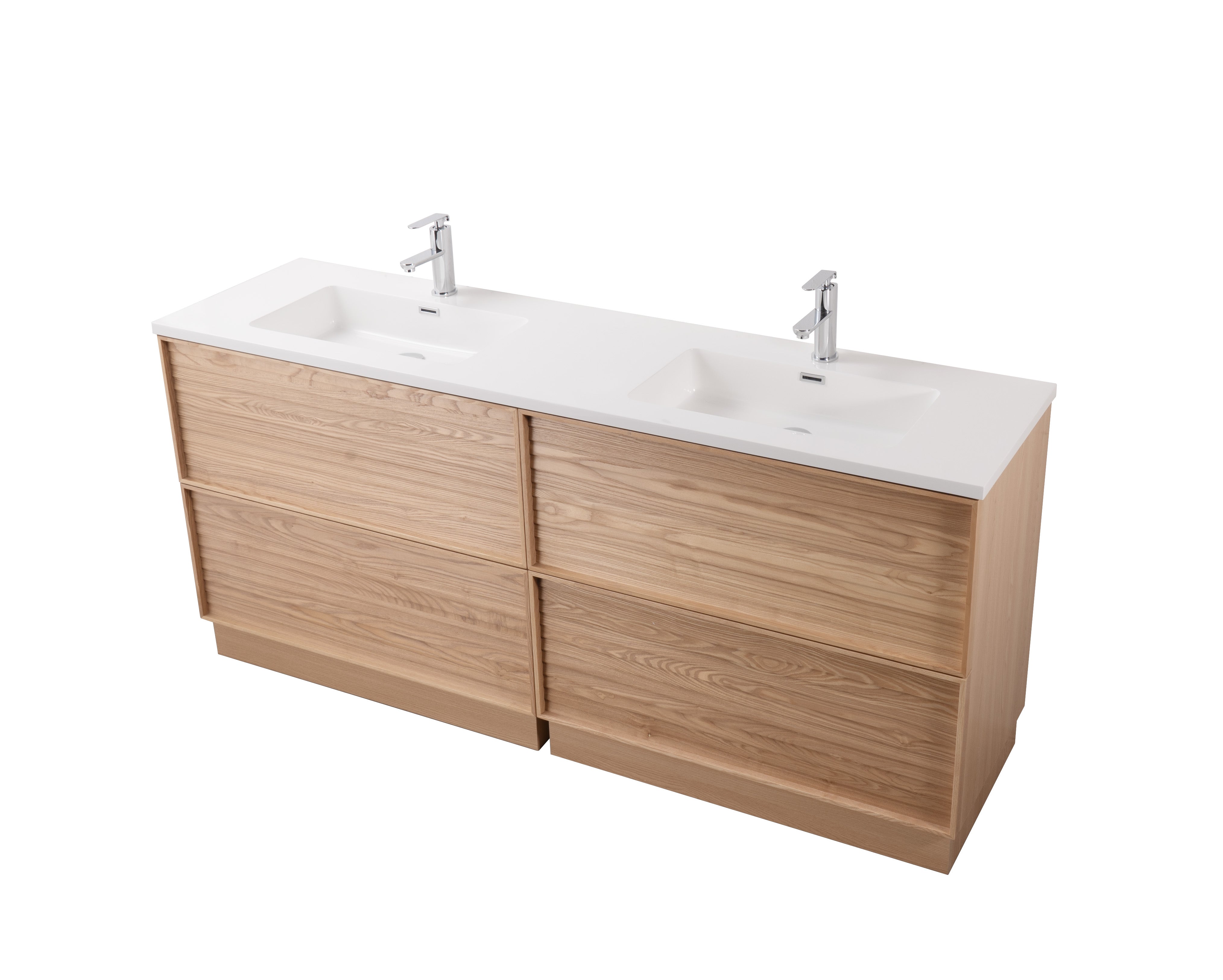 Nara 72" Double Natural Oak Cabinet, Square Culture Marble Square Sink, Freestanding Modern Vanity Set
