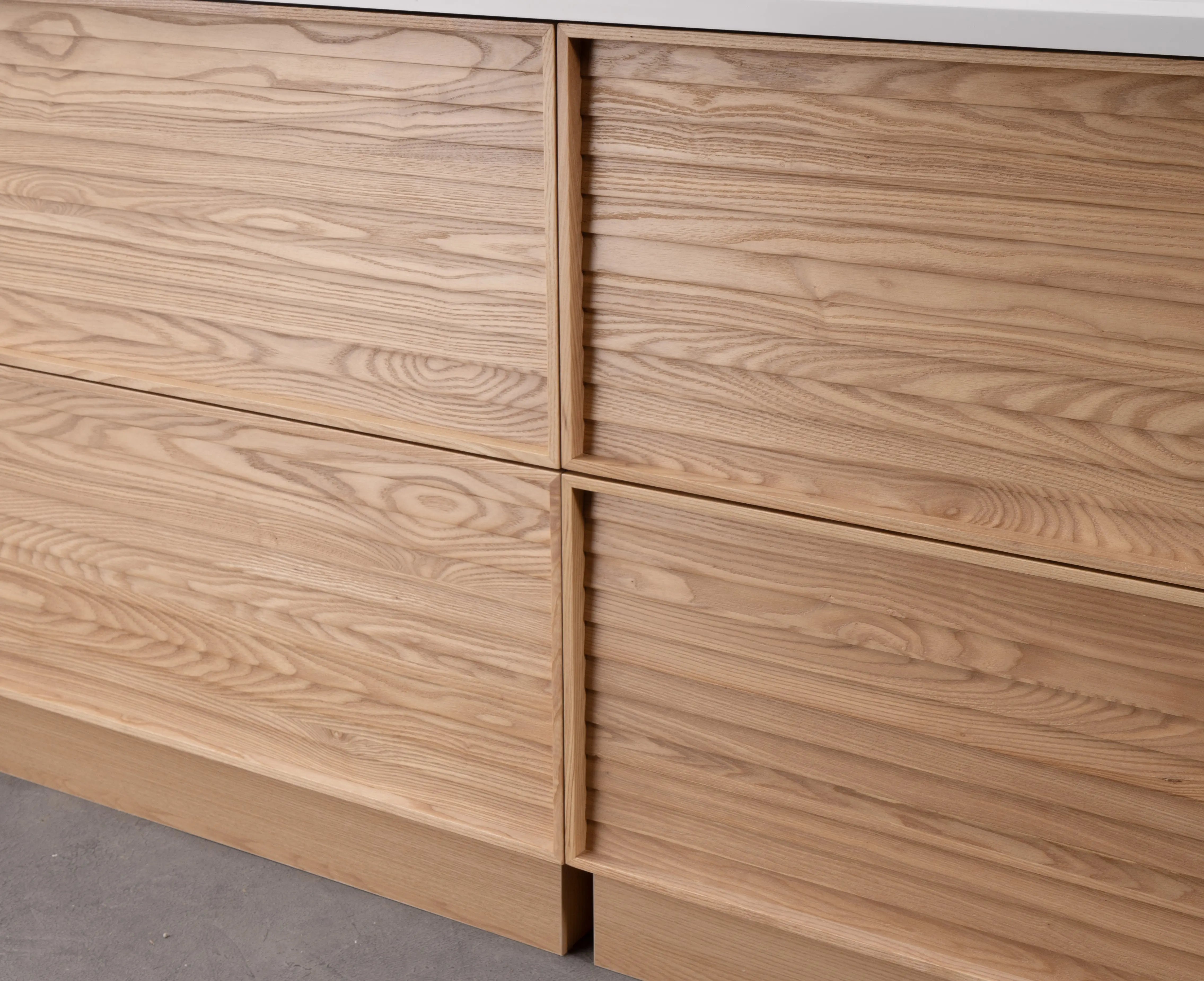 Nara 63" Double Natural Oak Cabinet, Solid Surface ORUS Infinity Sink, Freestanding Modern Vanity Set