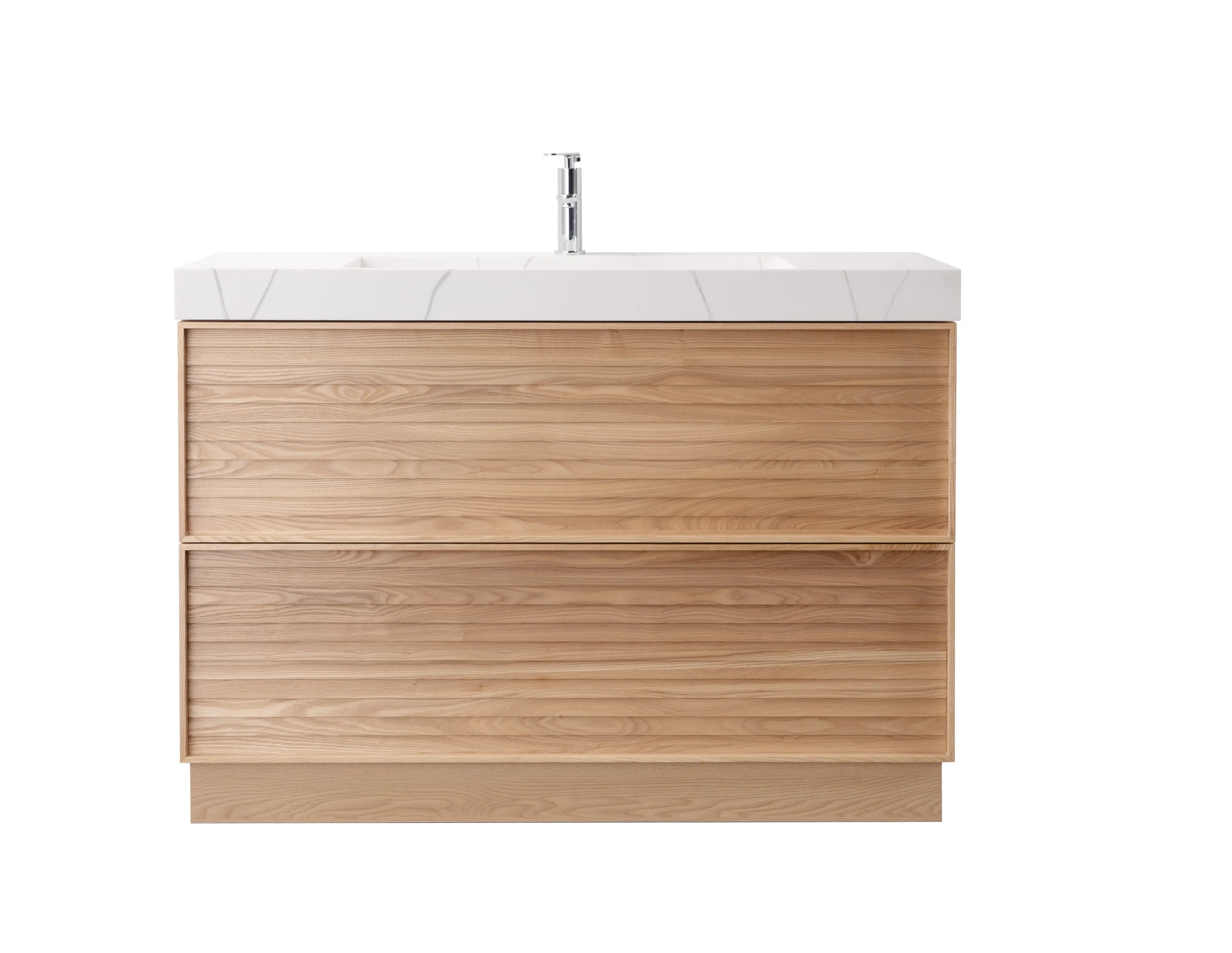 Nara 39.5 Single Natural Oak Cabinet, Solid Surface CARRARA Infinity Sink, Freestanding Modern Vanity Set (Copy)