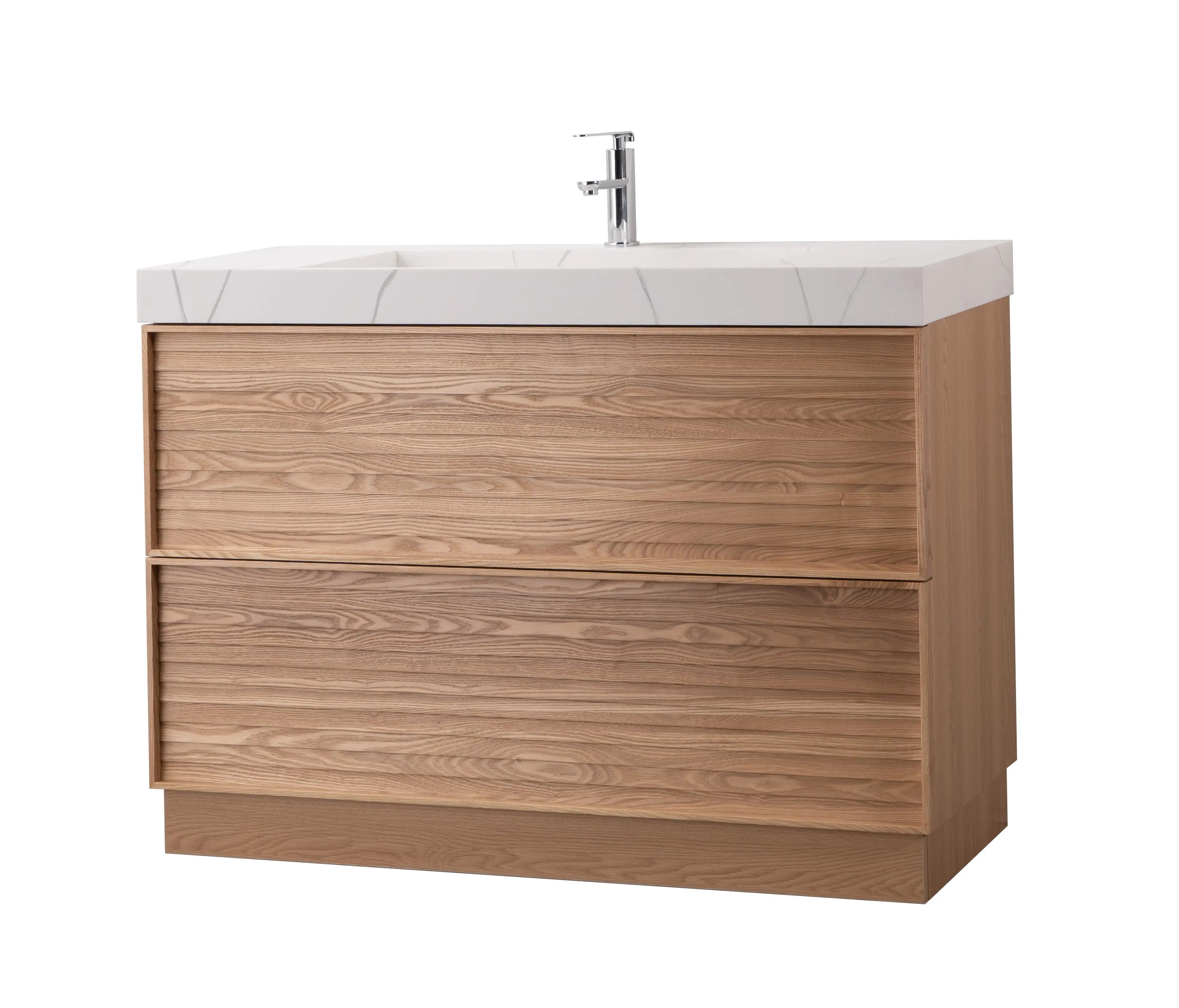 Nara 39.5 Single Natural Oak Cabinet, Solid Surface CARRARA Infinity Sink, Freestanding Modern Vanity Set (Copy)