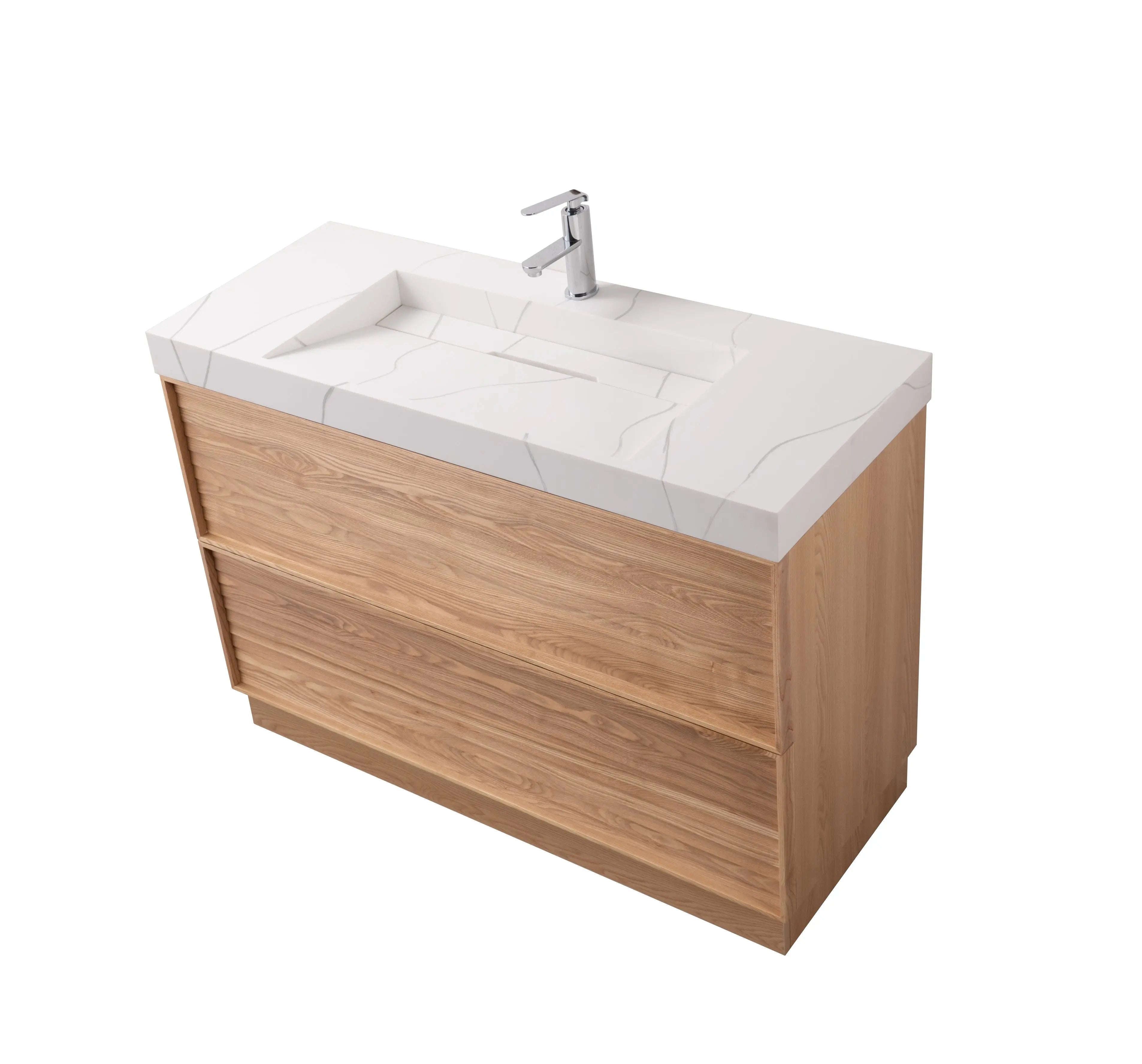 Nara 39.5 Single Natural Oak Cabinet, Solid Surface CARRARA Infinity Sink, Freestanding Modern Vanity Set (Copy)