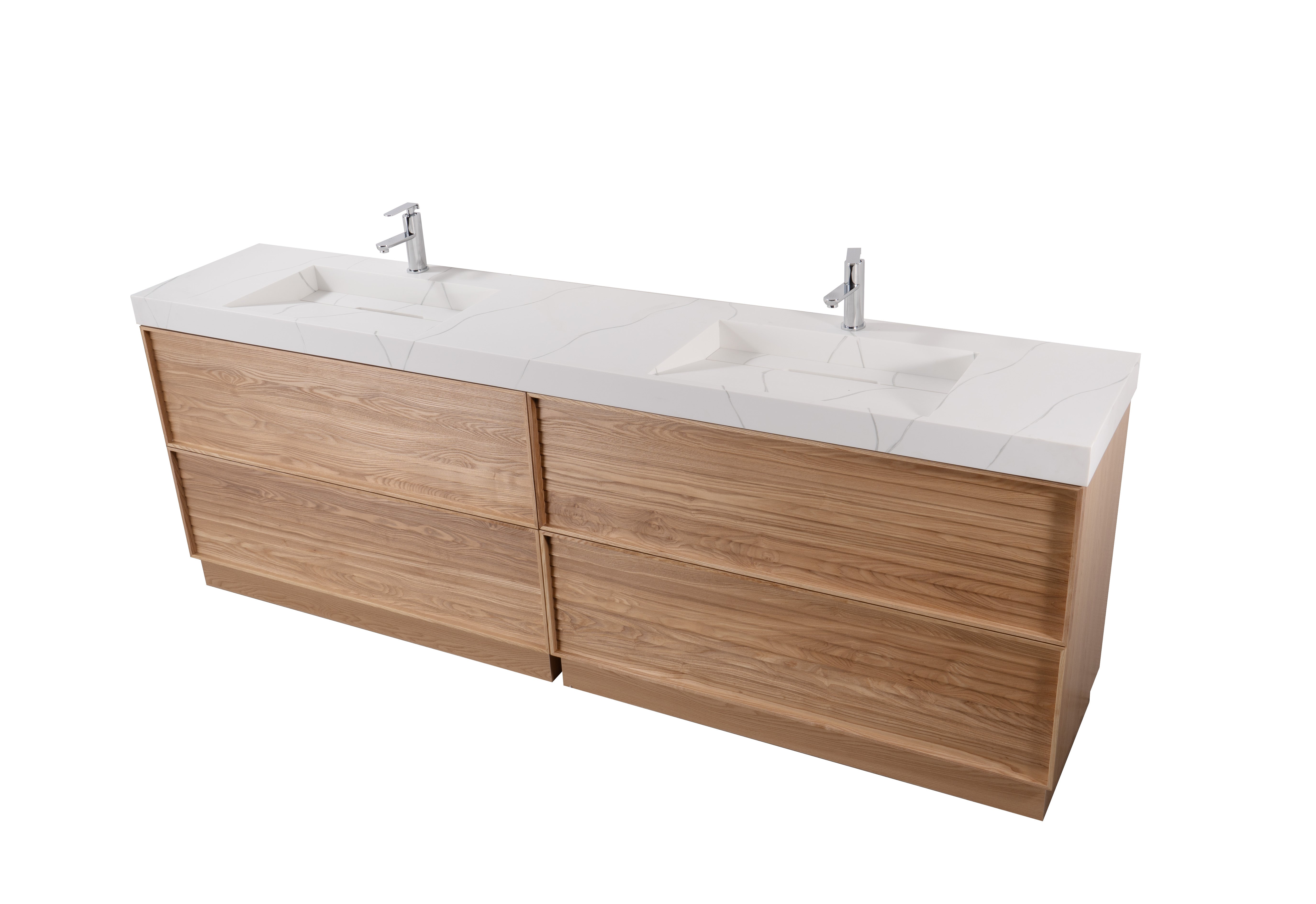 Nara 96" Double Natural Oak Cabinet, Solid Surface CARRARA Infinity Sink, Freestanding Modern Vanity Set (Copy)