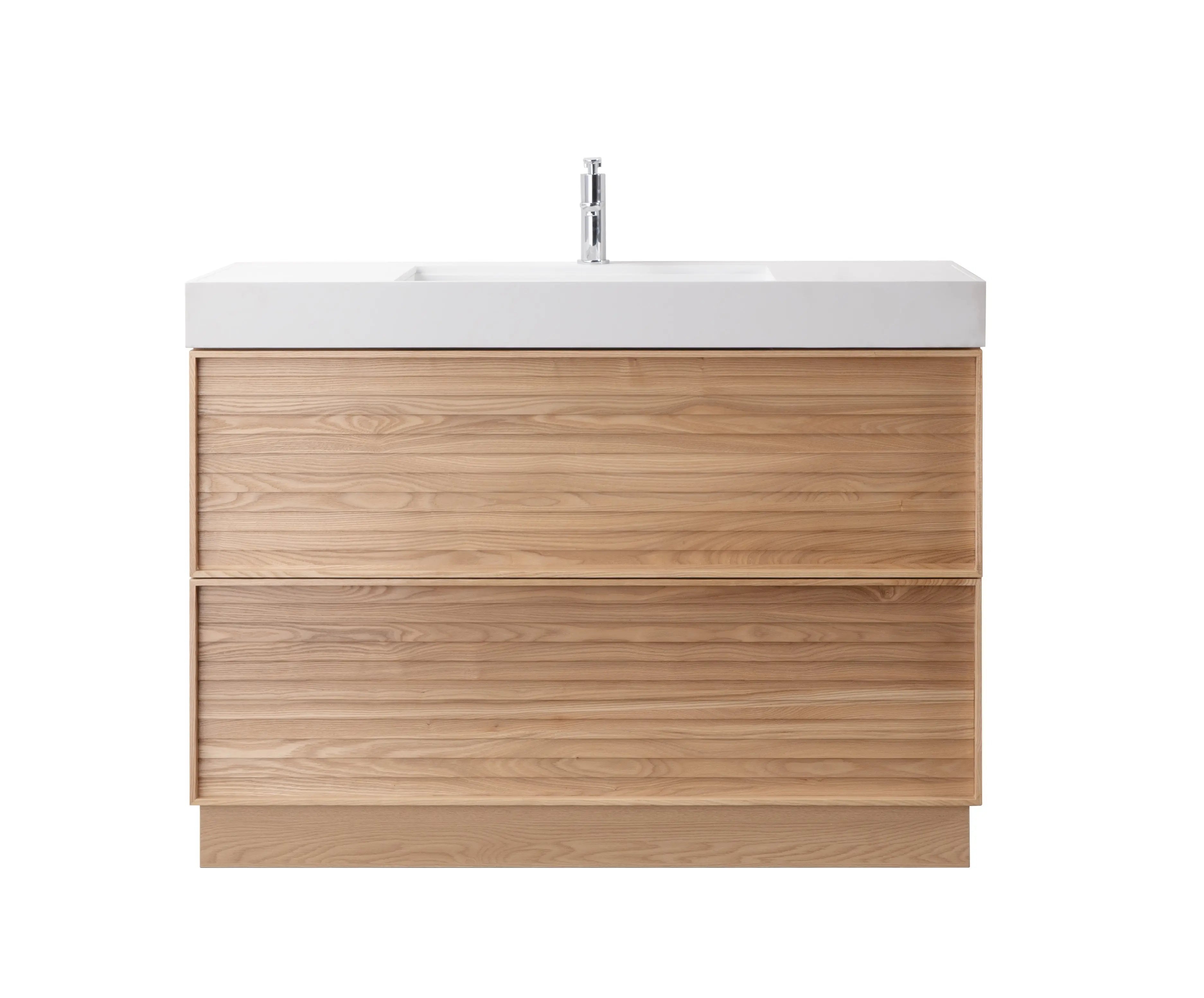 Nara 47.5 Single Natural Oak Cabinet, Solid Surface ORUS Infinity Sink, Freestanding Modern Vanity Set
