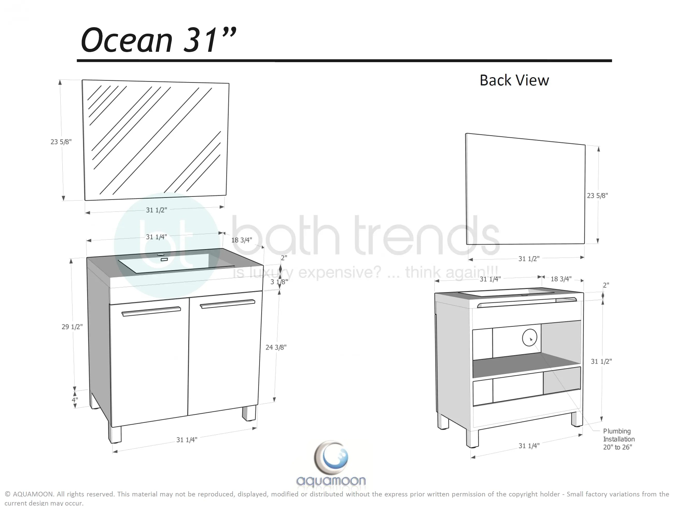 Ocean 31.5 Nilo Grey Wood Texture Cabinet, Square Cultured Marble Sink, Free Standing Vanity Set