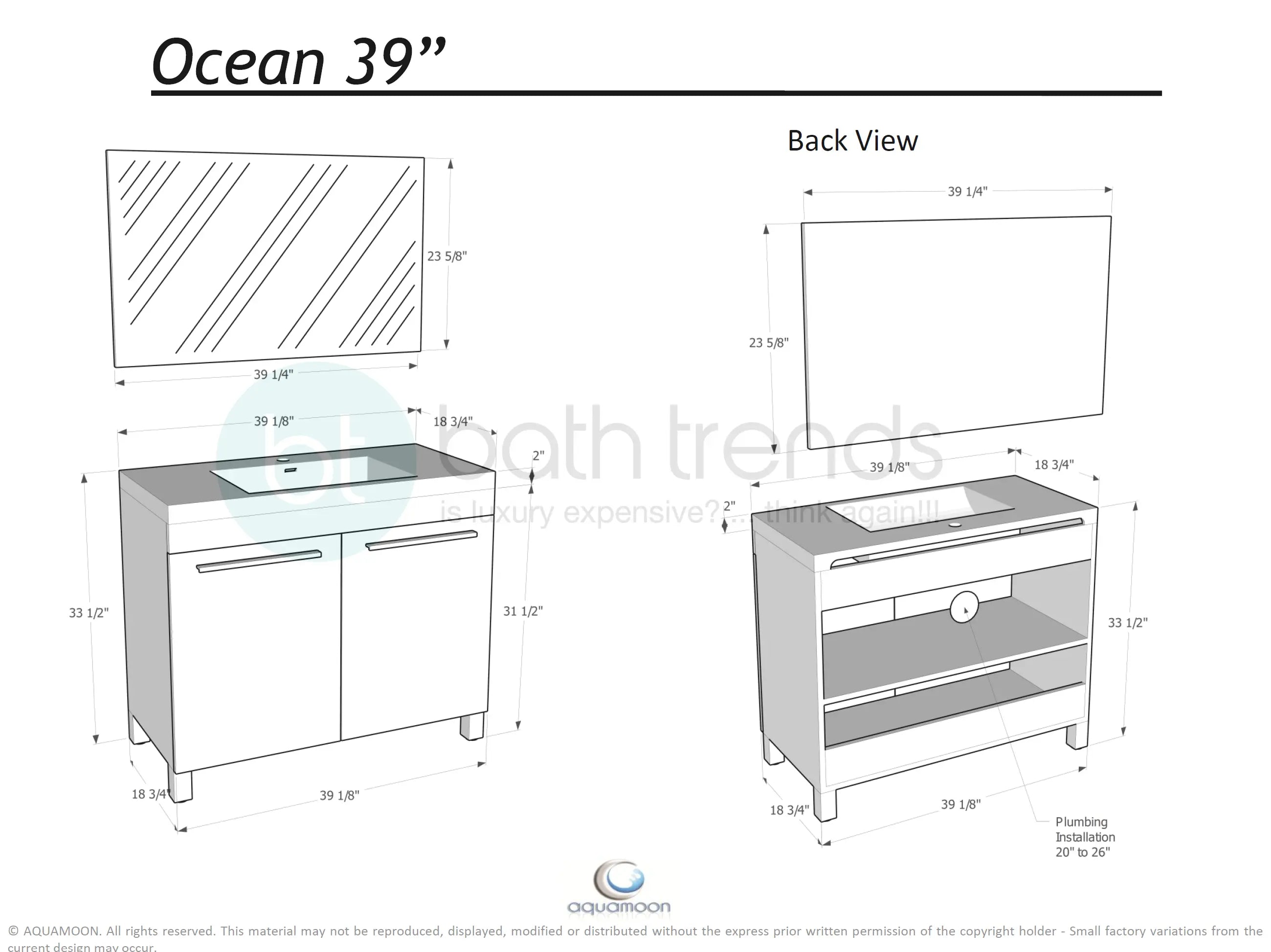 Ocean 39.5 Nilo Grey Wood Texture Cabinet, Square Cultured Marble Sink, Free Standing Vanity Set