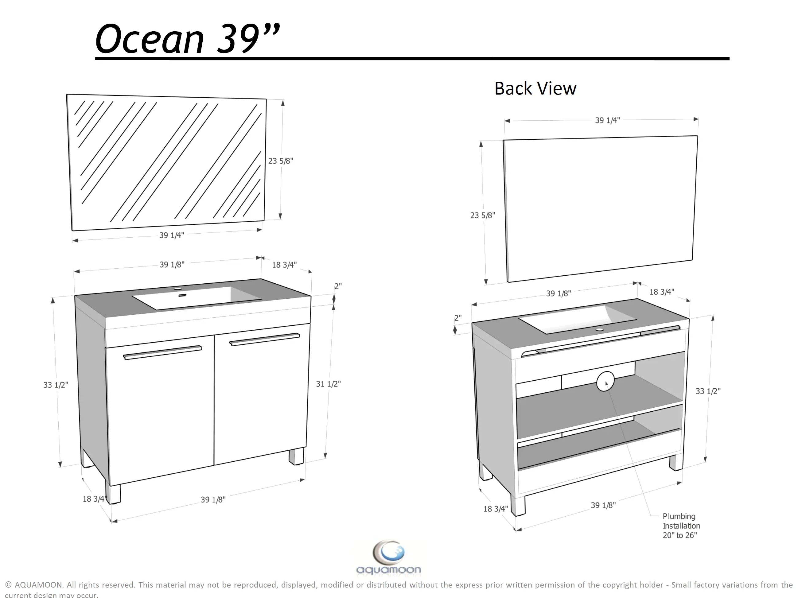 Ocean 39.5 Oak Cabinet, Square Cultured Marble Sink, Free Standing Vanity Set