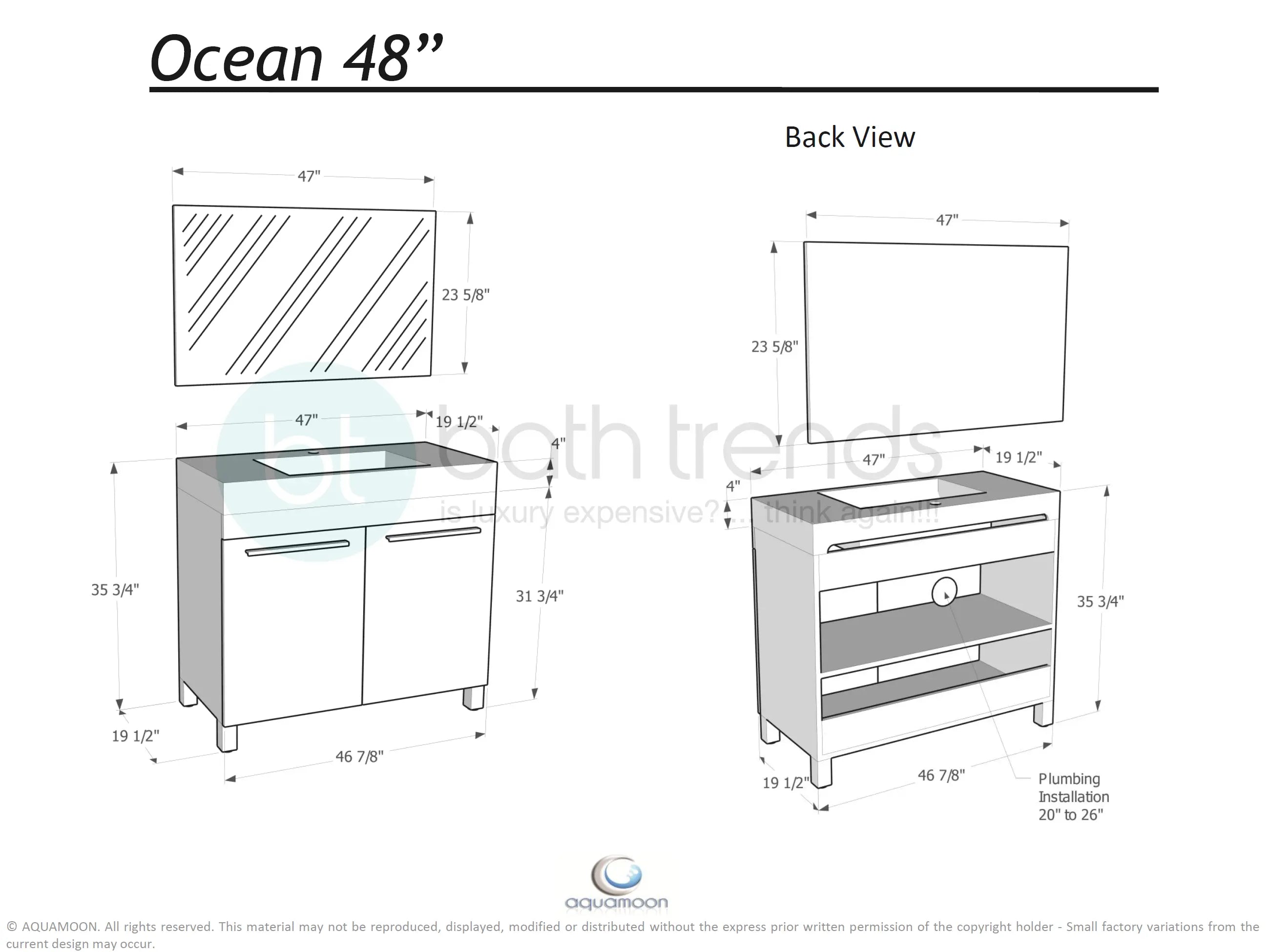 Ocean 47.5 Nilo Grey Wood Texture Cabinet, Square Cultured Marble Sink, Free Standing Vanity Set