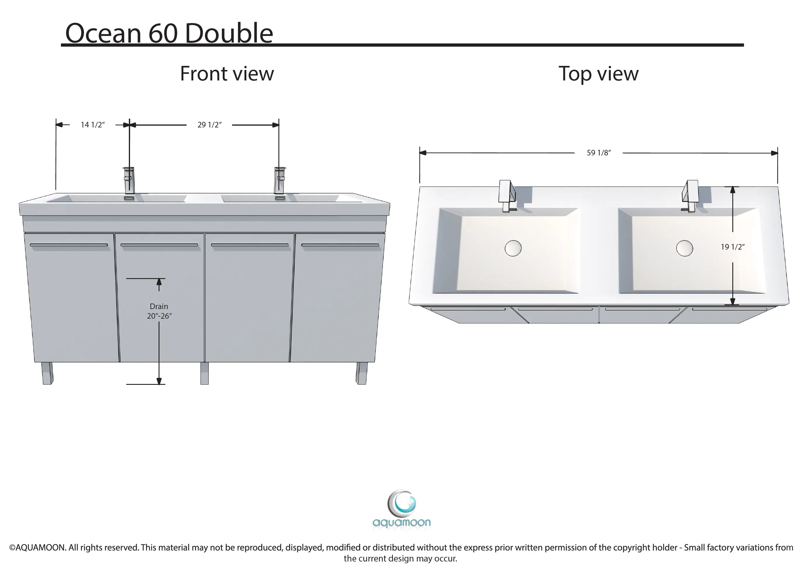 Ocean 59 Oak Cabinet, Square Cultured Marble Sink, Free Standing Vanity Set