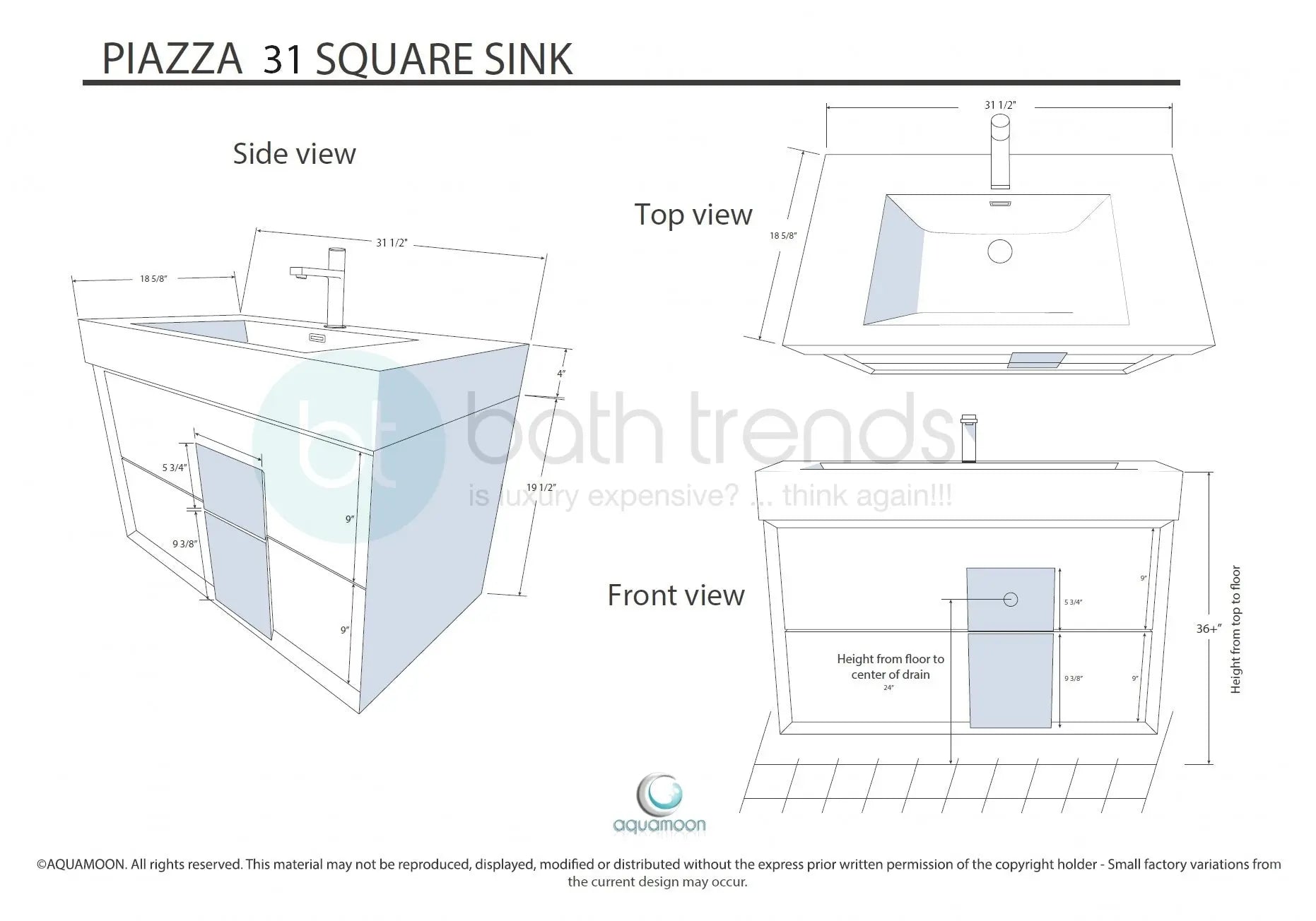 Piazza 31.5 Matte White With White Handle Cabinet, Infinity Cultured Marble Sink, Wall Mounted Modern Vanity Set