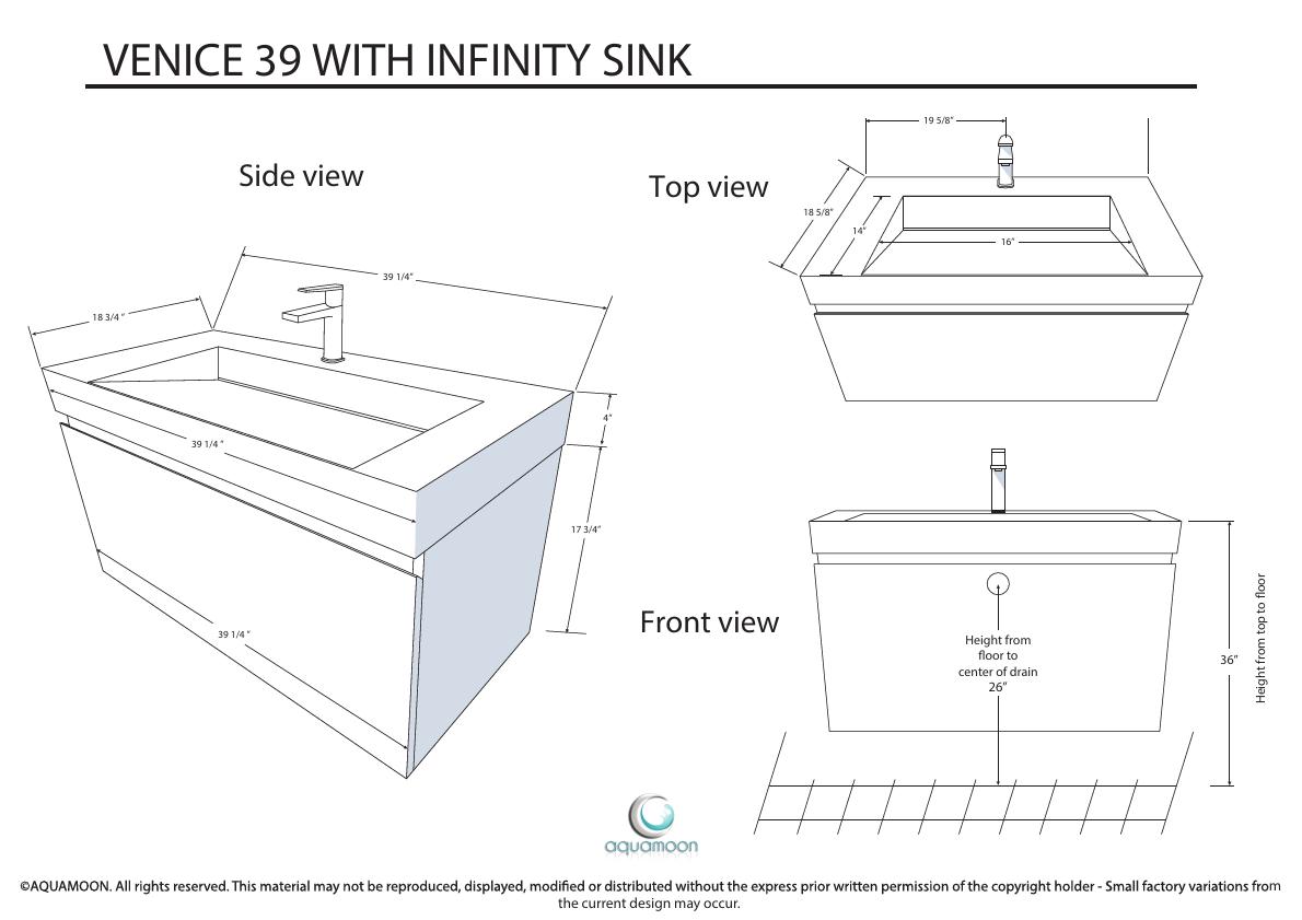Aquamoon Venice 39" Integrated /Countertop White Infinity  Sink