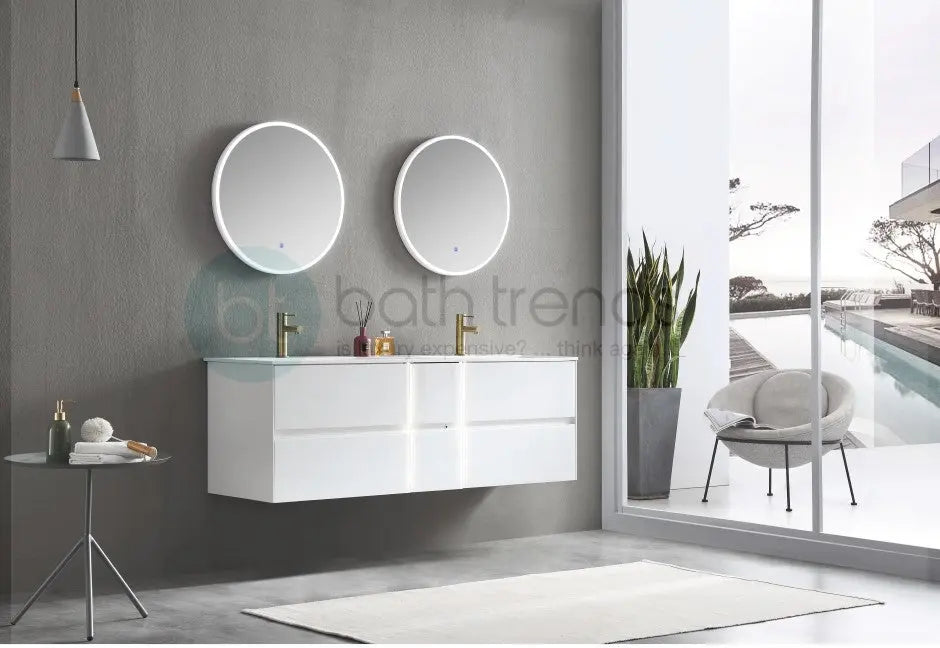 Essenza 59.5" Cabinet, Square Cultured Marble Sink, Wall Mounted Modern Double Vanity Set