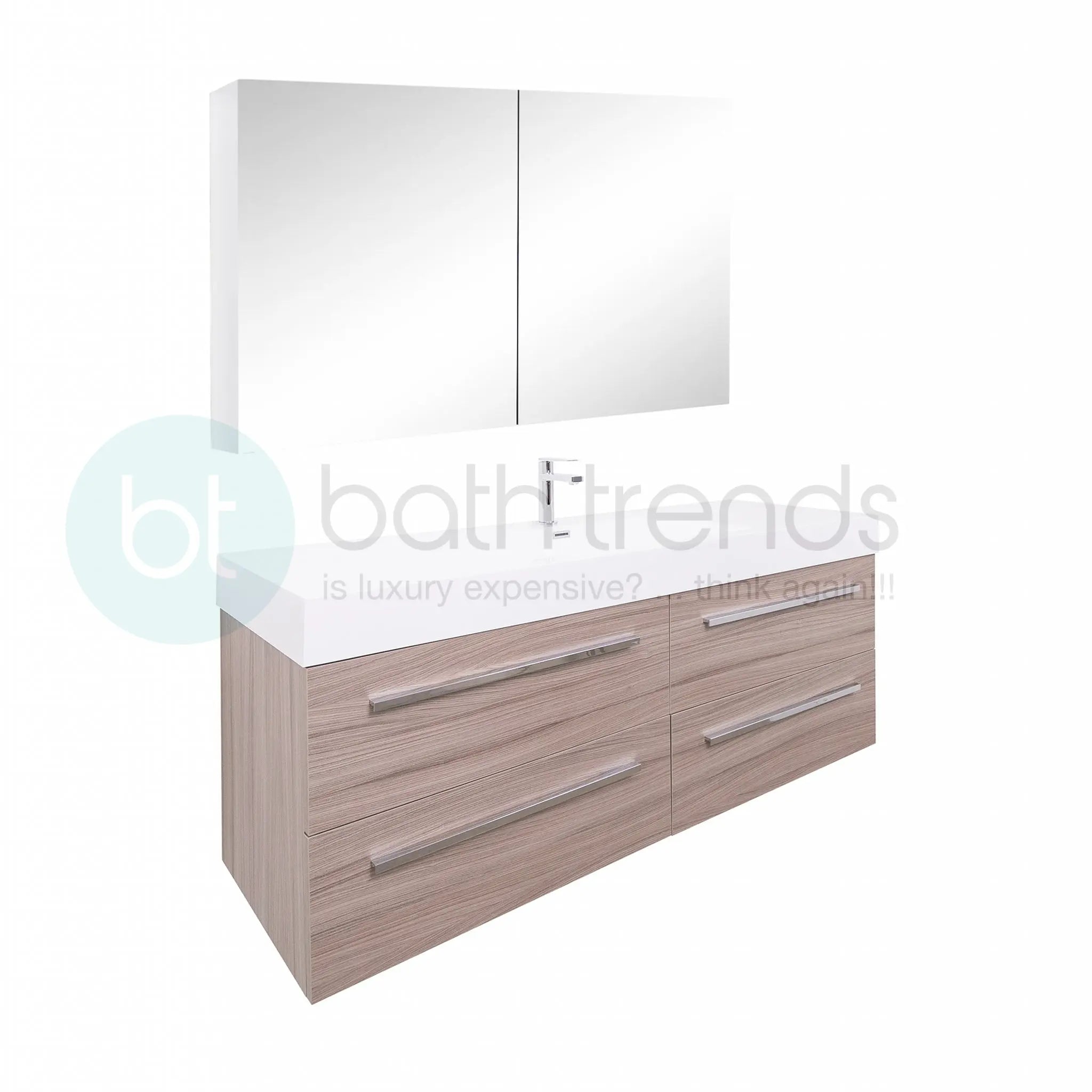 Maya 59 Nilo Grey Wood Texture Cabinet, Square Cultured Marble Sink, Wall Mounted Modern Vanity Set