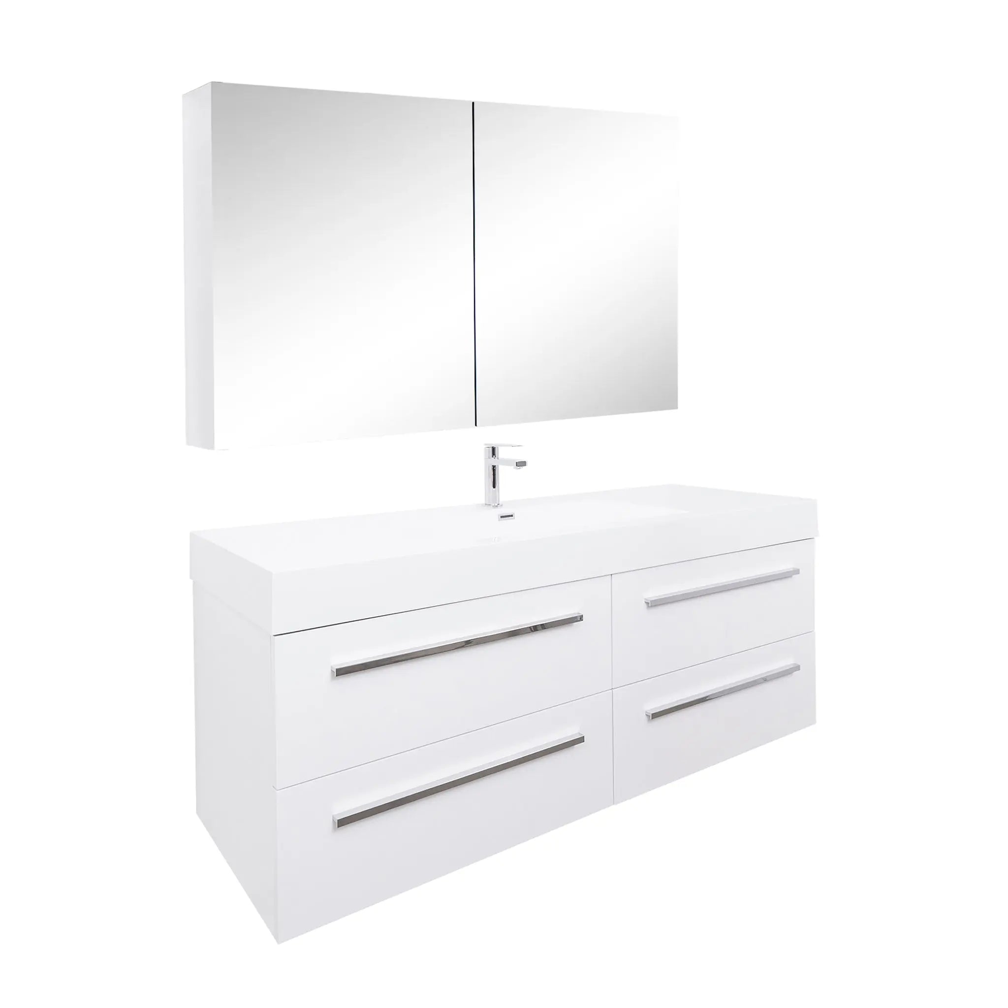 Maya 59 White High Gloss Cabinet, Square Cultured Marble Sink, Wall Mounted Modern Vanity Set