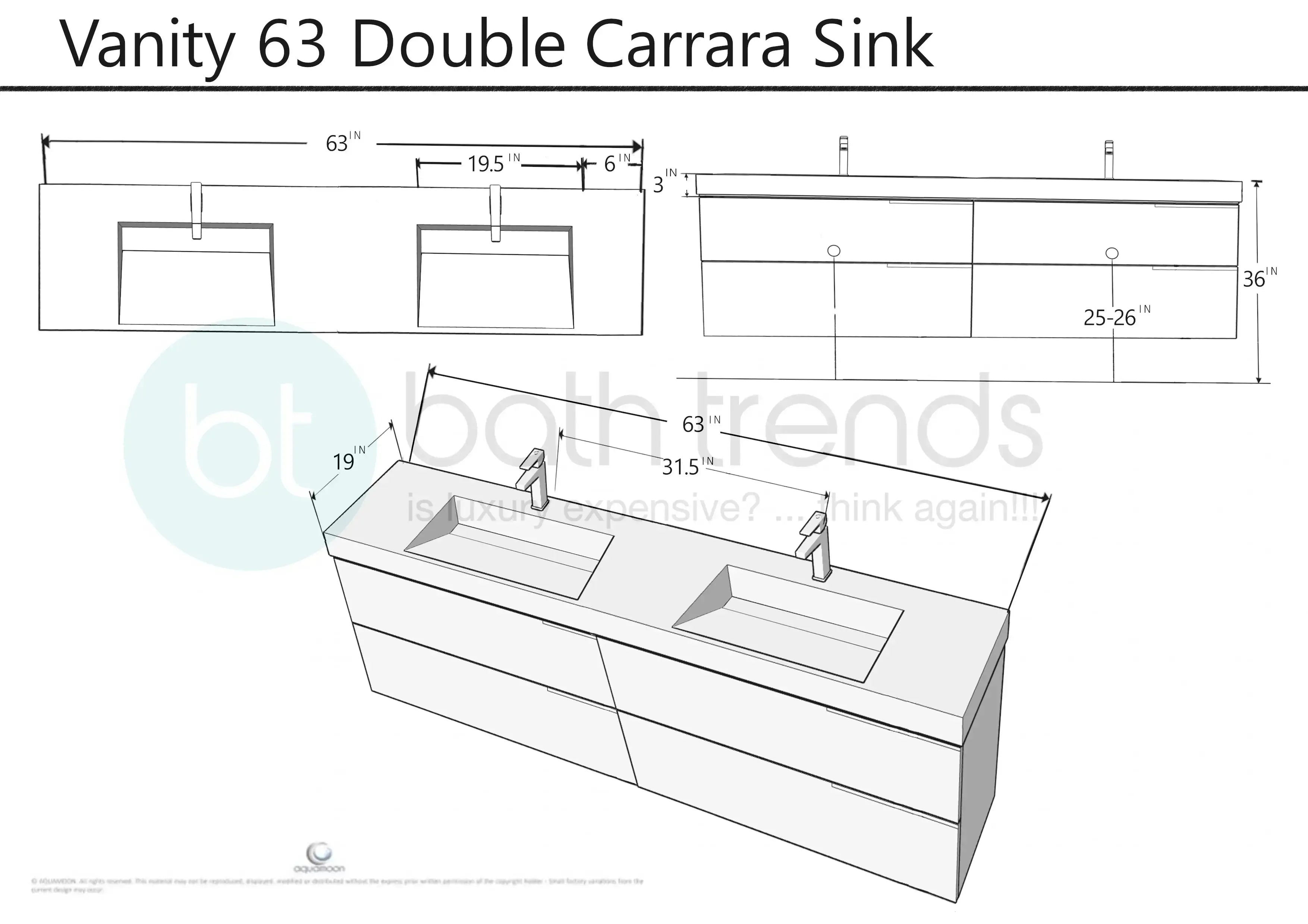 Miami 63 Double Natural Oak Cabinet, Orus Solid Surface Sink, Wall Mounted Modern Vanity Set (Copy)