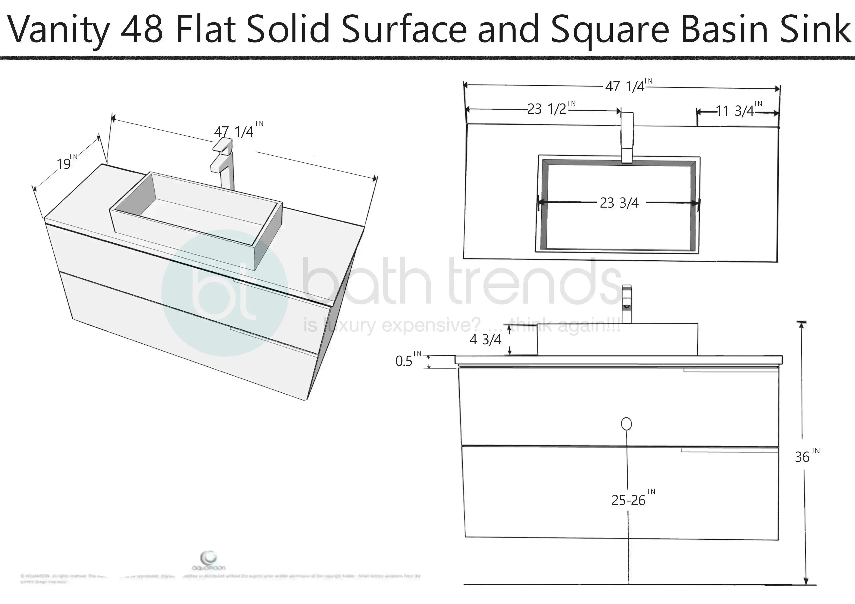 Venice 47.5 Nilo Grey Wood Texture Cabinet, Solid Surface Flat Taupe Counter And Infinity Square Solid Surface Taupe Basin 1329, Wall Mounted Modern Vanity Set