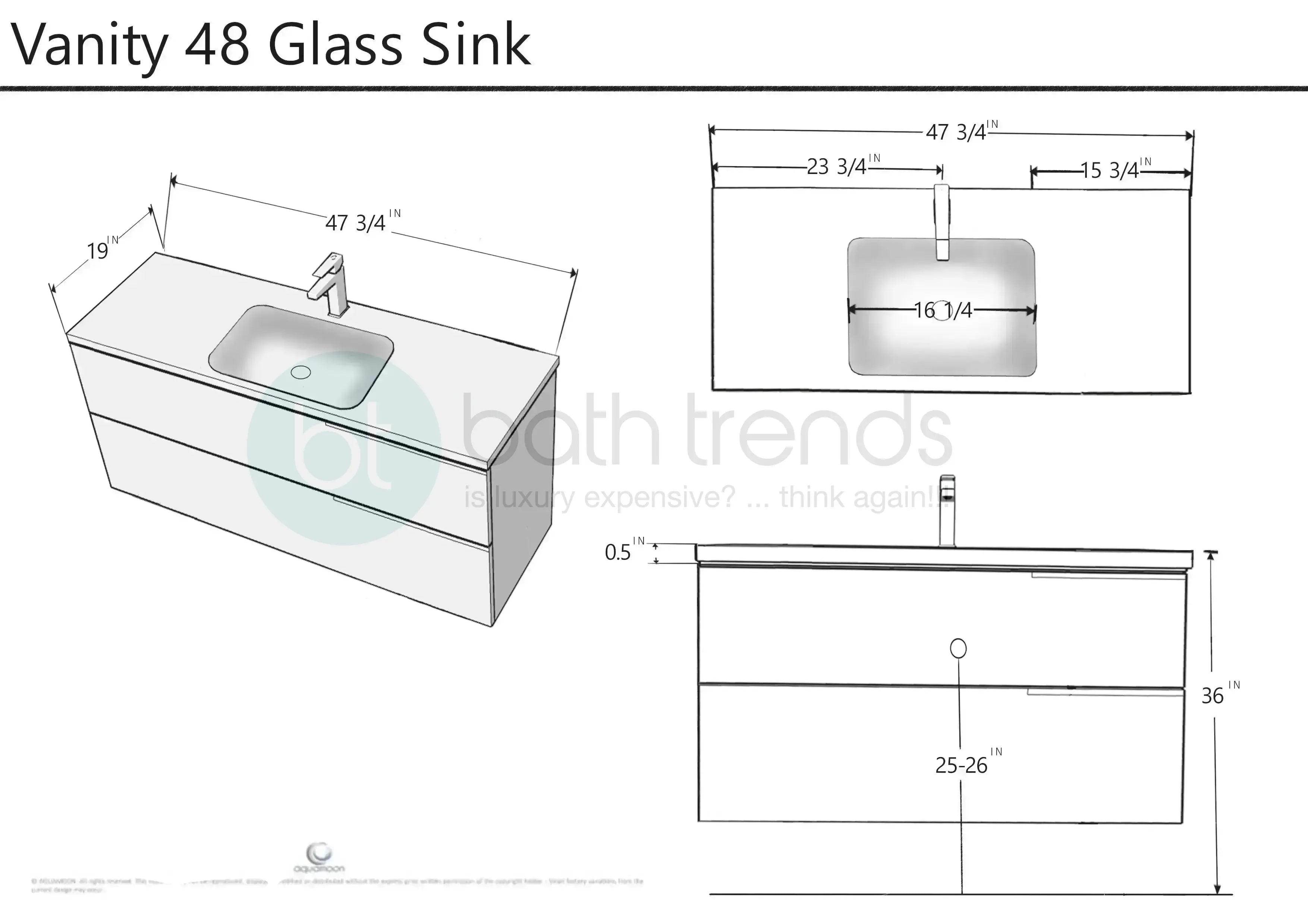 Vision 47.5 Natural Light Wood Cabinet, White Tempered Glass Sink, Wall Mounted Modern Vanity Set Bath Trends USA