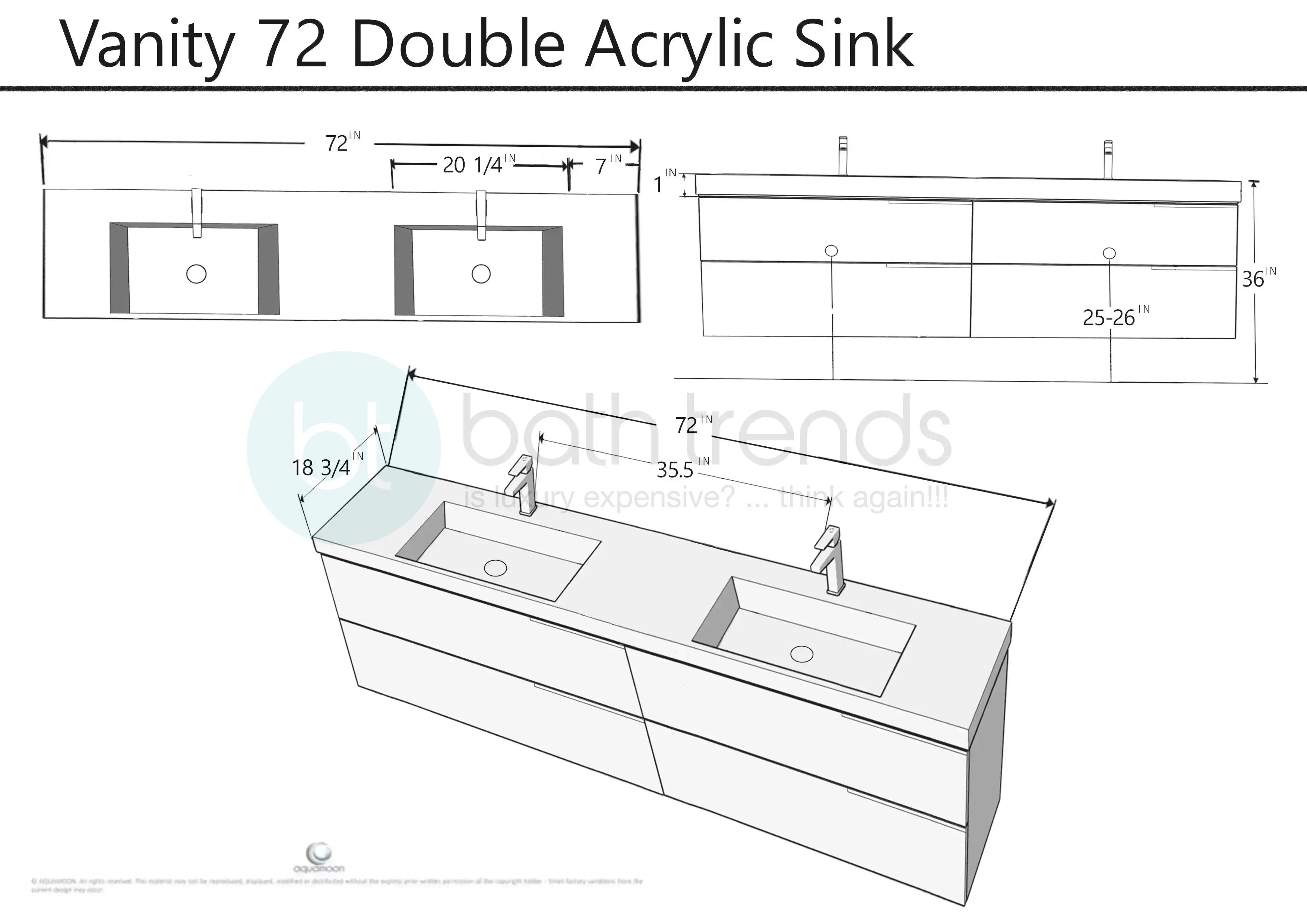 Garda 72 Matte White Cabinet, Square Cultured Marble Double Sink, Wall Mounted Modern Vanity Set