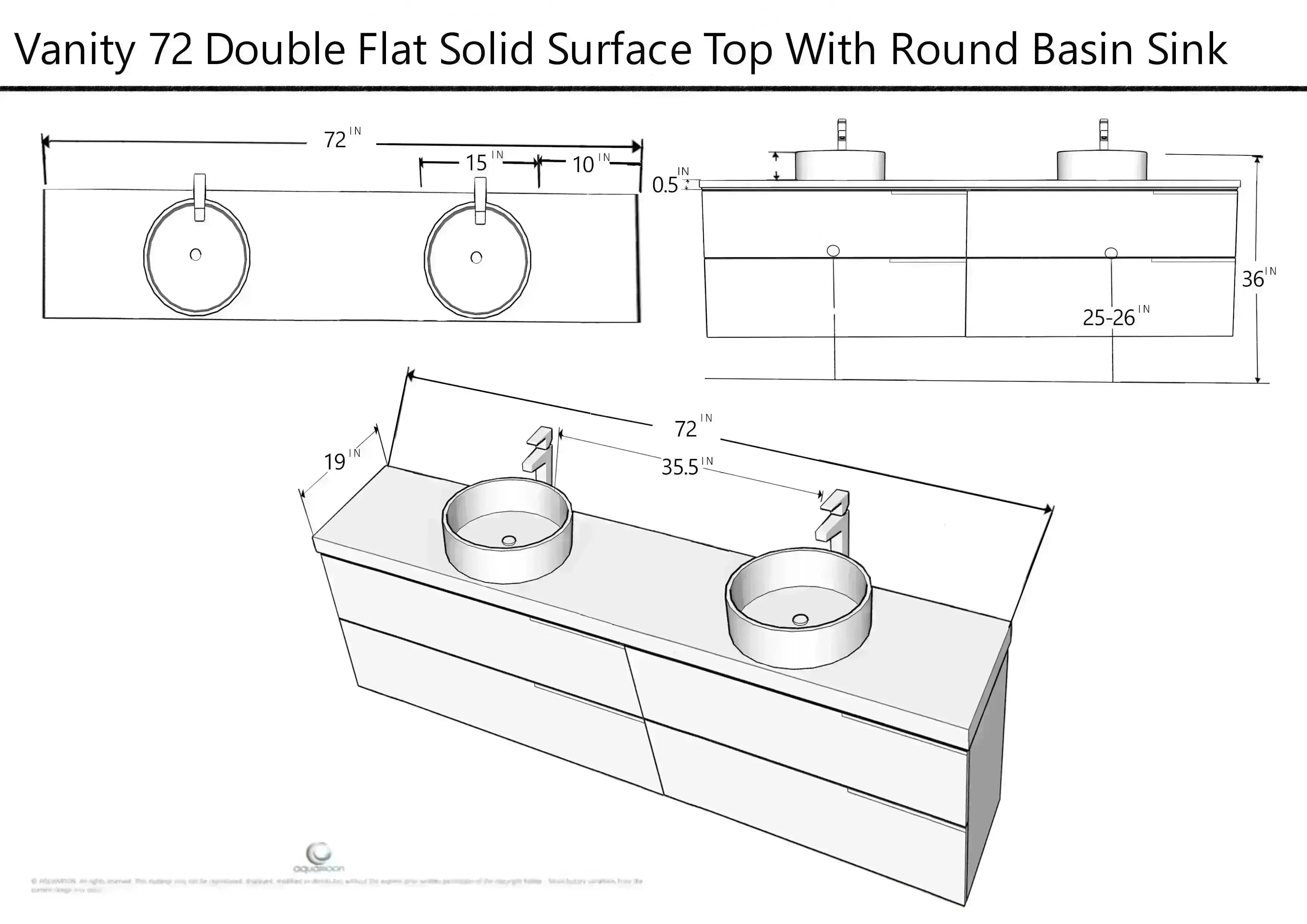 Garda 72 Matte White Cabinet, Ares Grey Ceniza Top and Two Ares Grey Ceniza Ceramic Basin, Wall Mounted Modern Vanity Set
